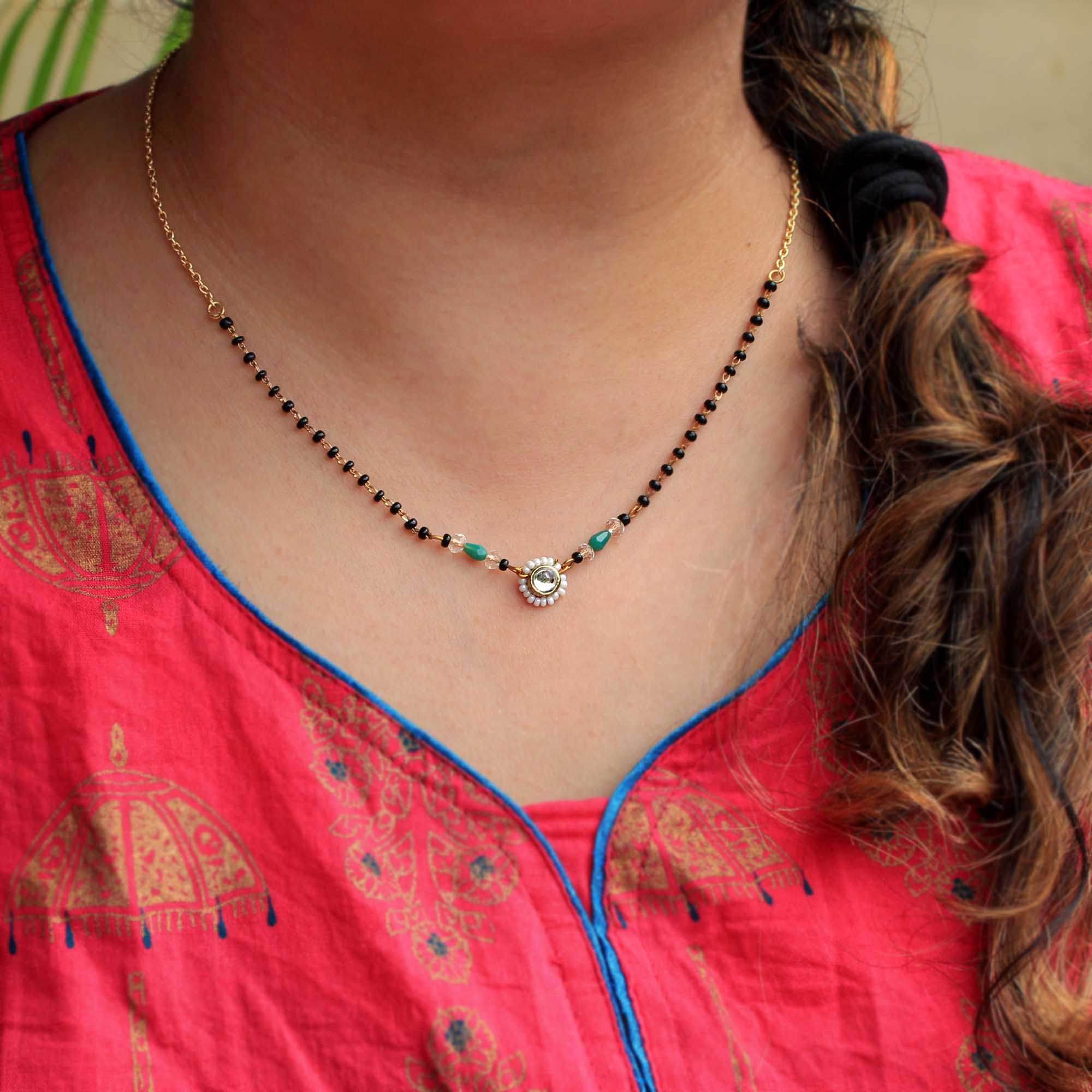 Gold tone black beads mangalsutra necklace for women traditional design perfect for daily wear designer bridal mangalsutra