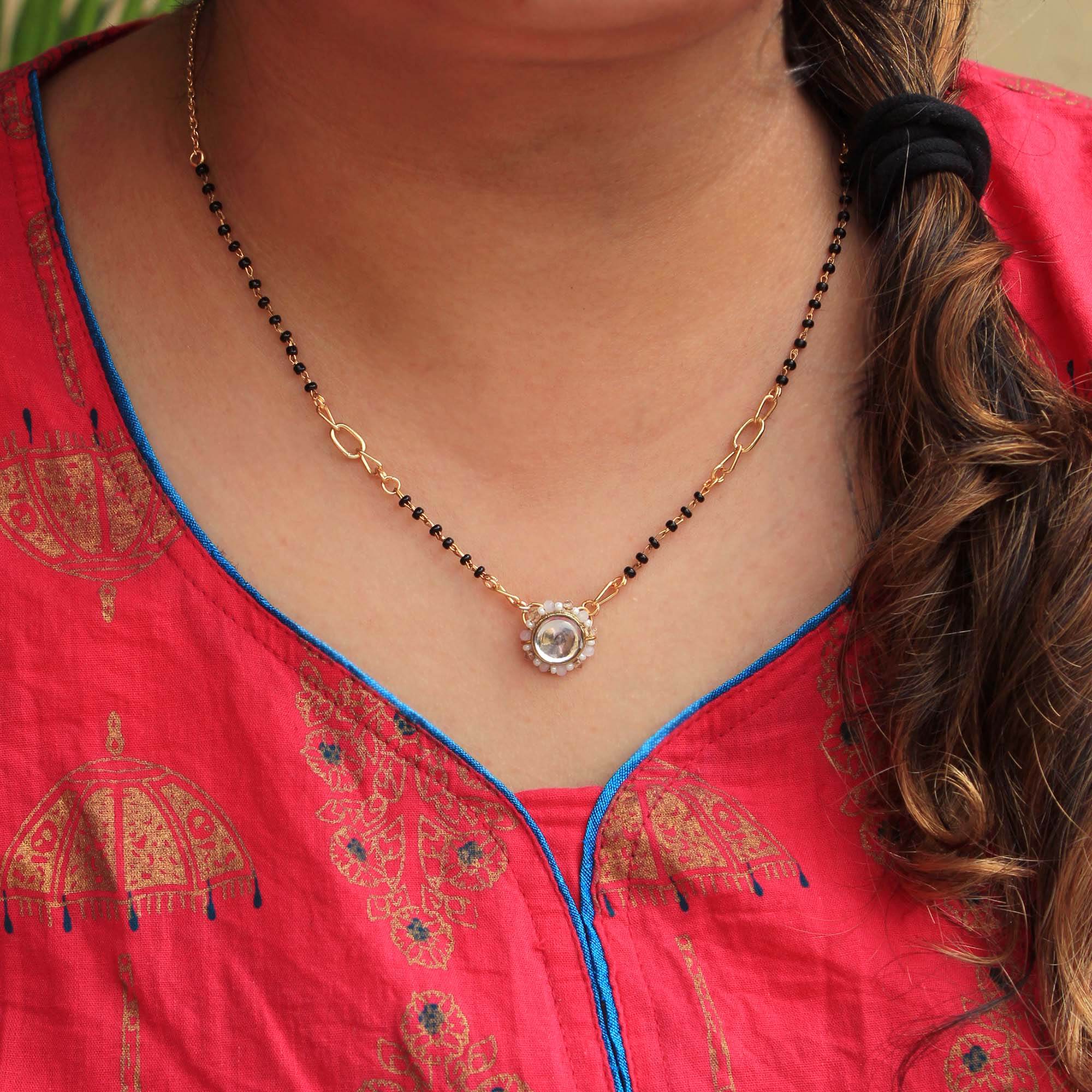 Gold tone black beads mangalsutra necklace for women traditional design perfect for daily wear designer bridal mangalsutra