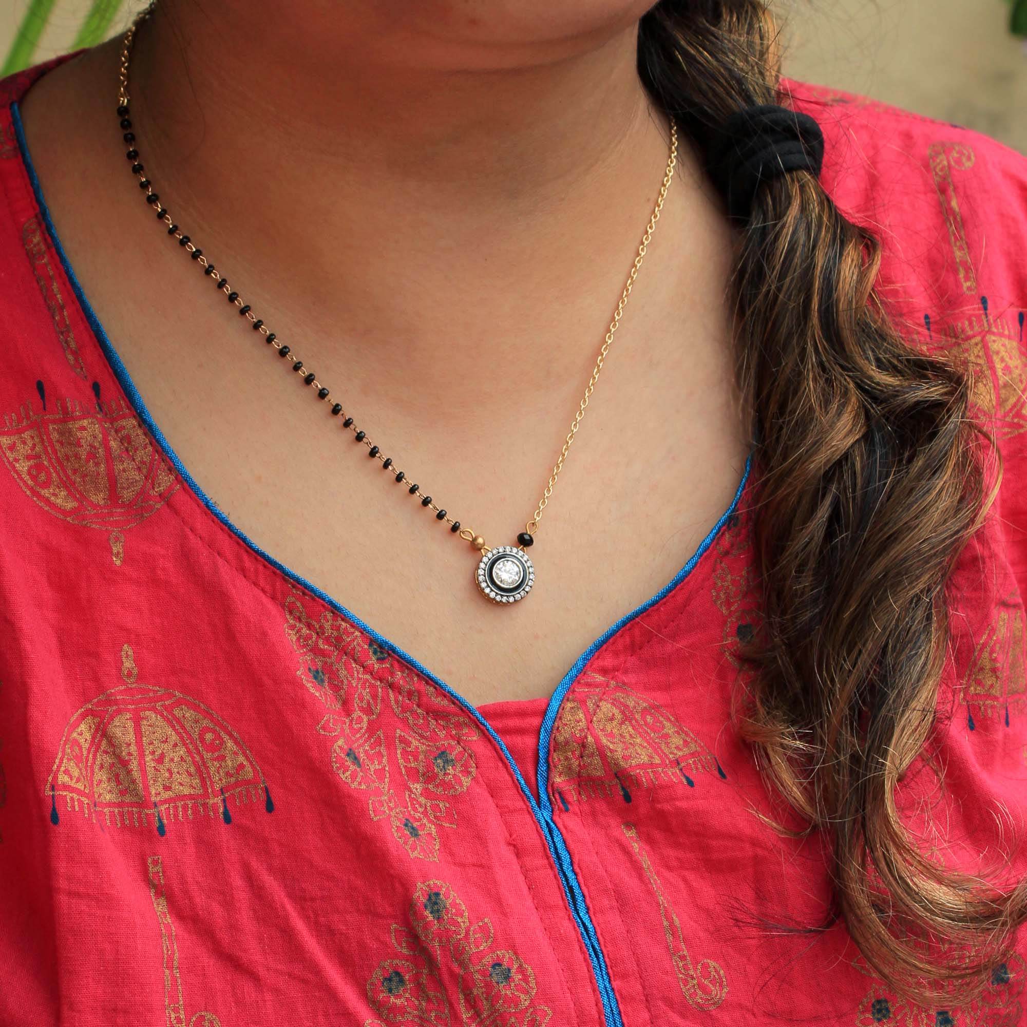 Gold tone black beads mangalsutra necklace for women traditional design perfect for daily wear designer bridal mangalsutra