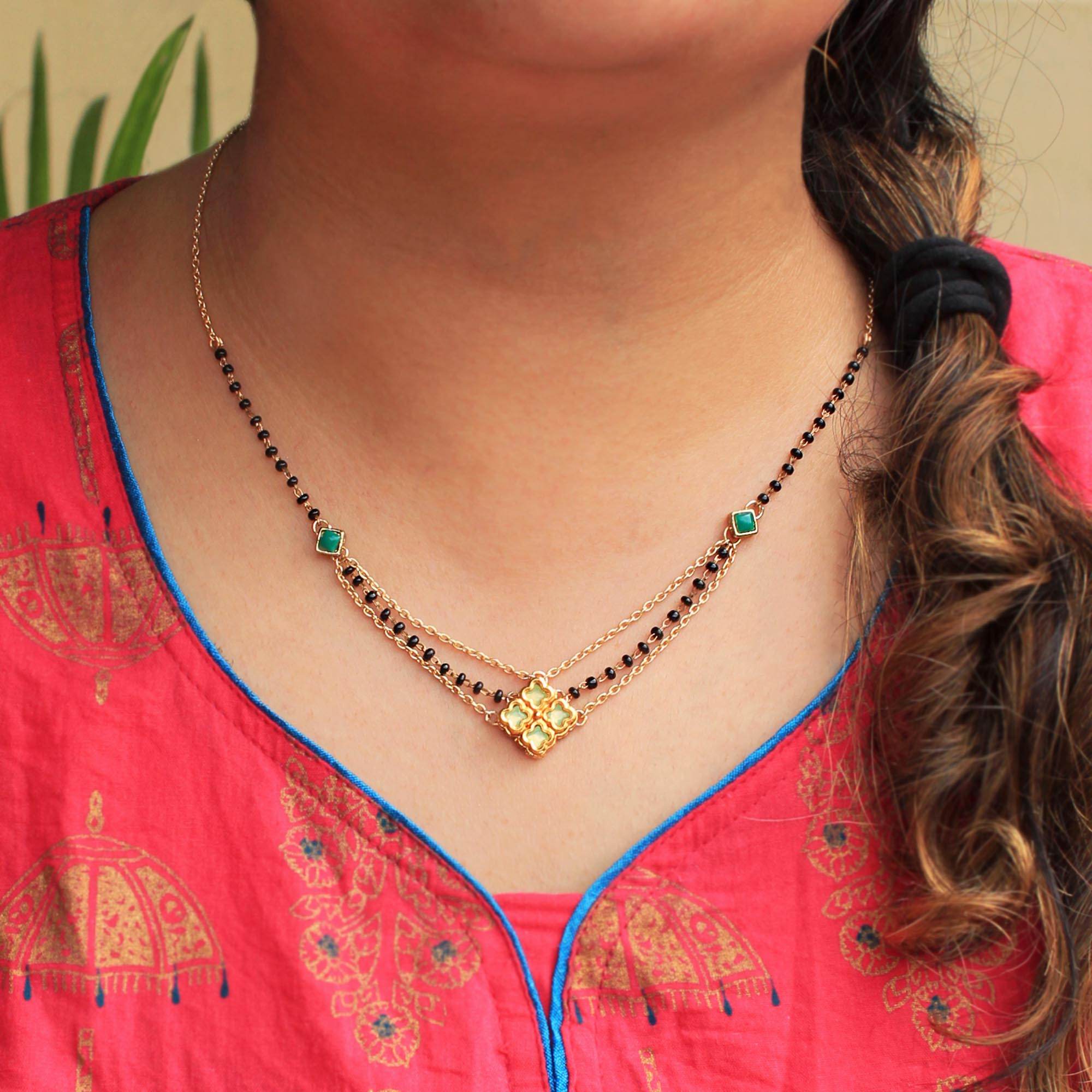 Gold tone black beads mangalsutra necklace for women traditional design perfect for daily wear designer bridal mangalsutra