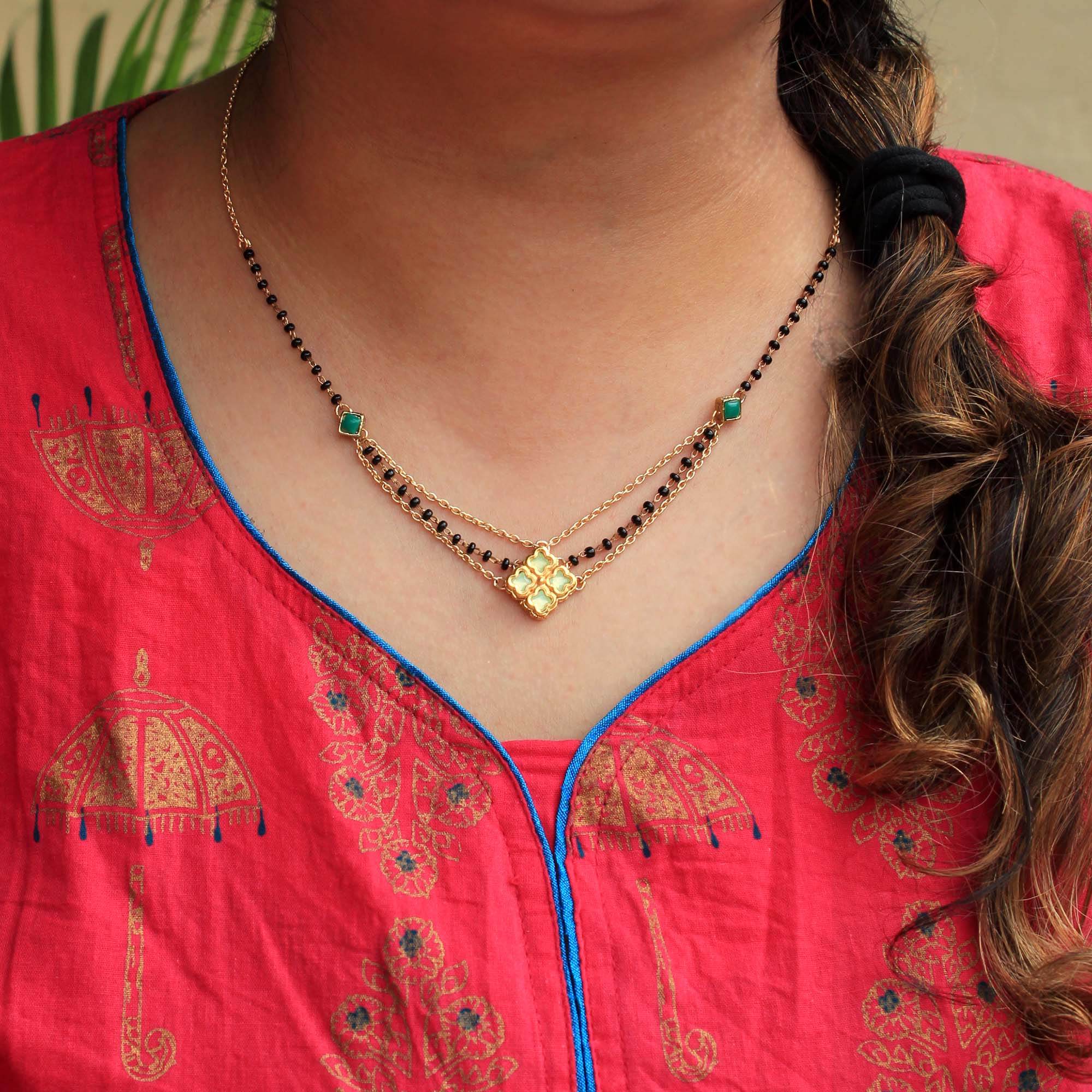 Gold tone black beads mangalsutra necklace for women traditional design perfect for daily wear designer bridal mangalsutra