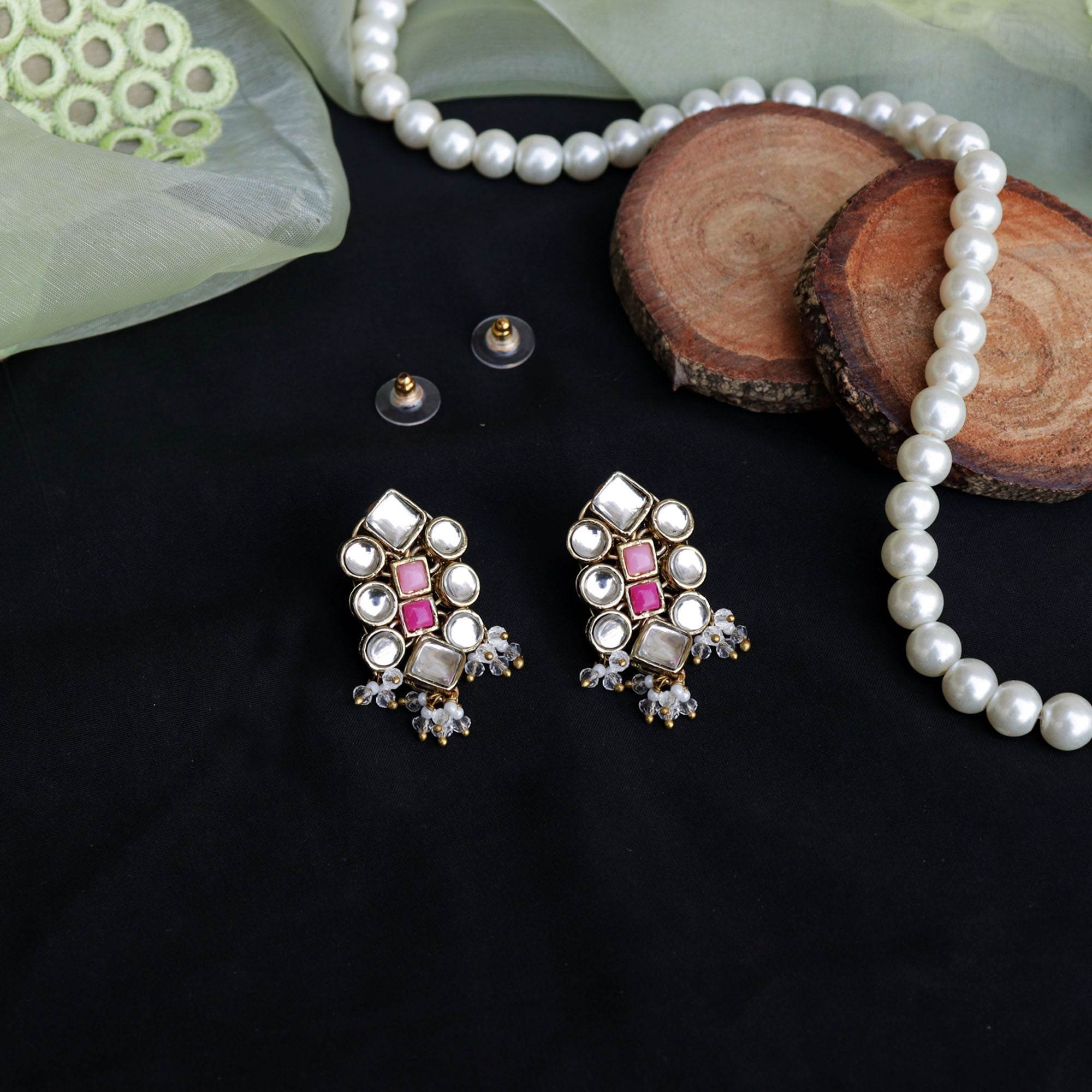 Kundan choker set in gold-tone with matching earrings and long bridal necklace, perfect for wedding functions , festive and bridal wear