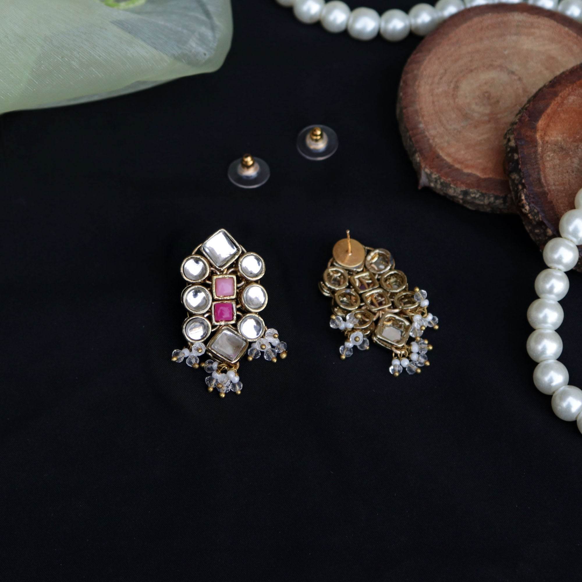 Kundan choker set in gold-tone with matching earrings and long bridal necklace, perfect for wedding functions , festive and bridal wear