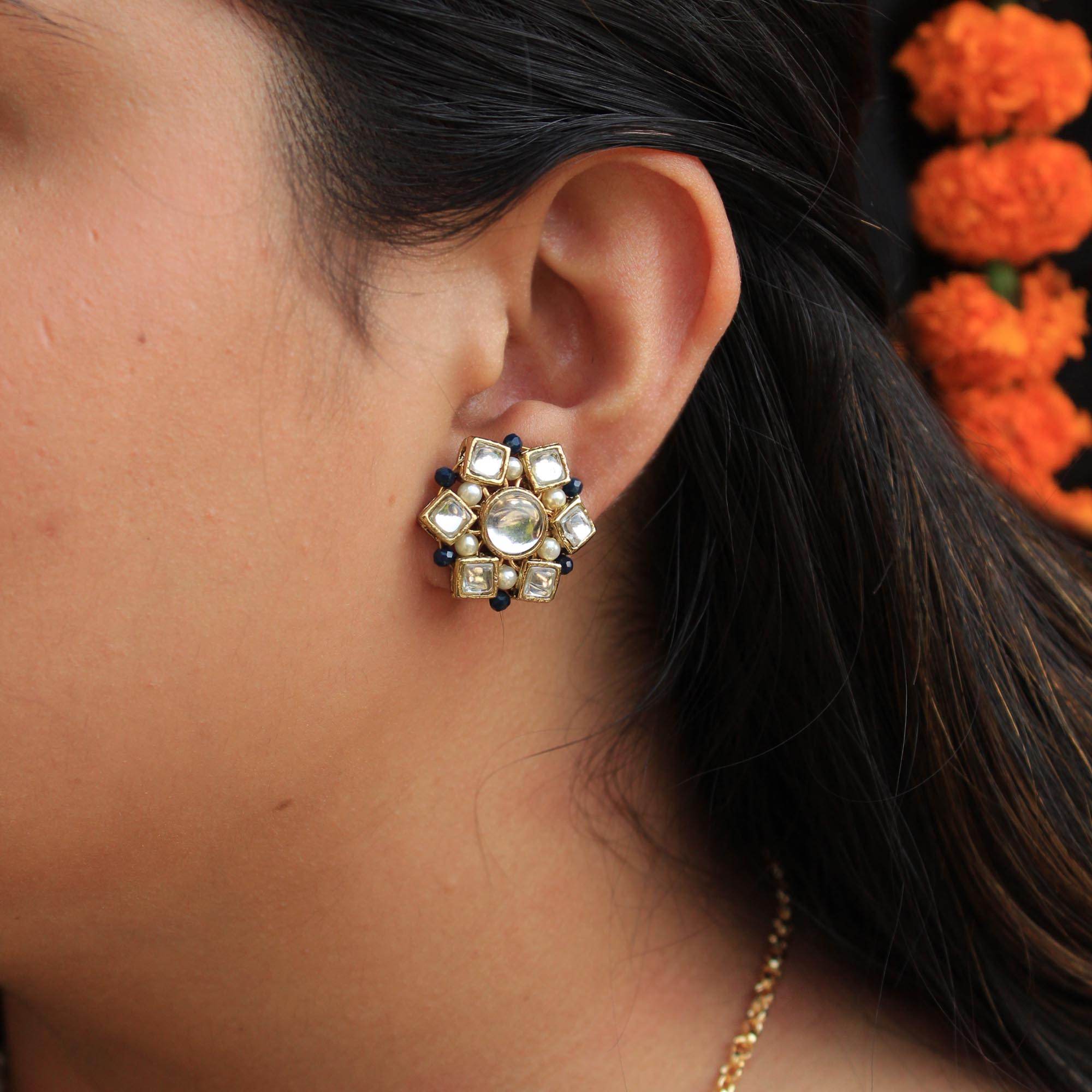 Kundan choker set in gold-tone with matching earrings and long bridal necklace, perfect for wedding functions , festive and bridal wear
