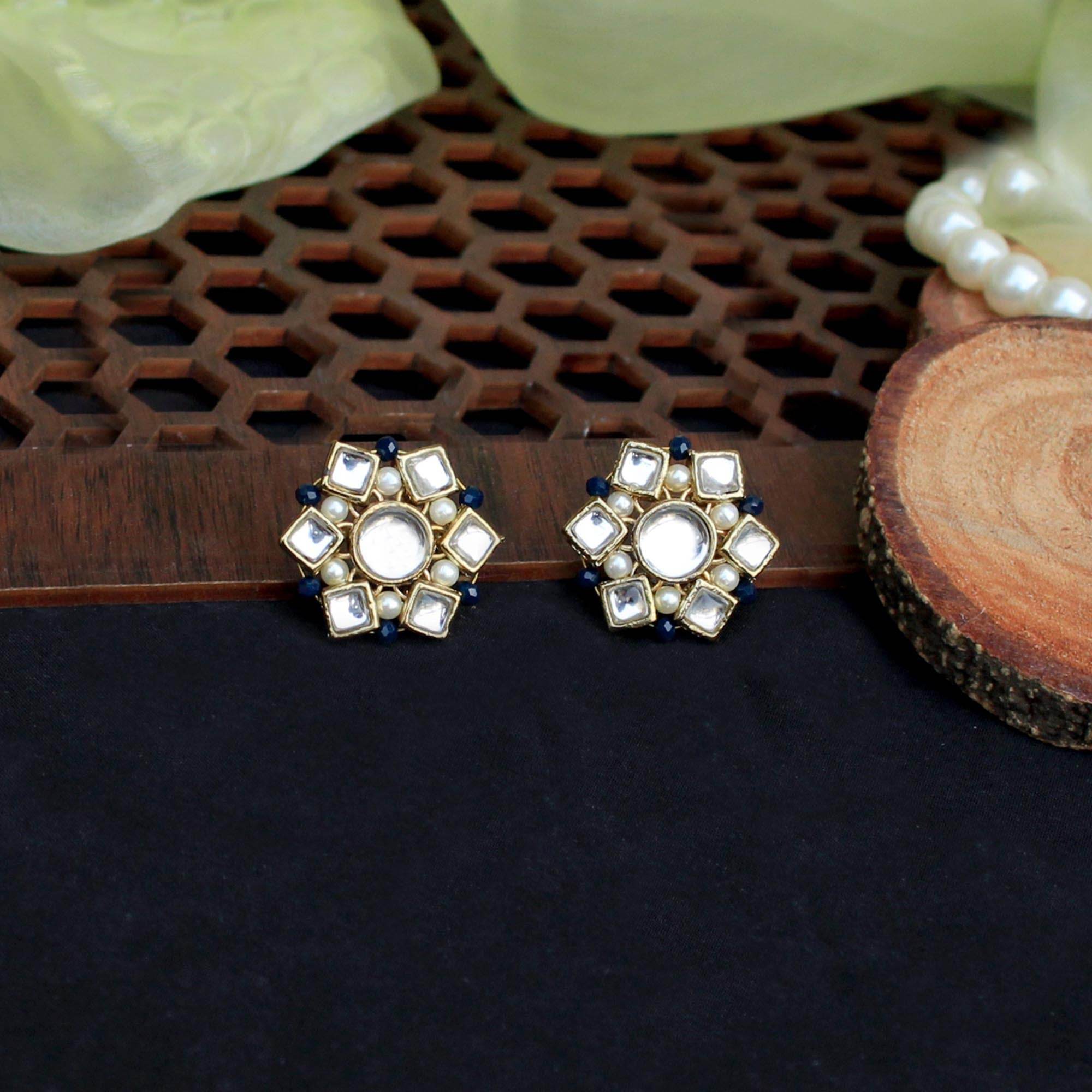 Kundan choker set in gold-tone with matching earrings and long bridal necklace, perfect for wedding functions , festive and bridal wear
