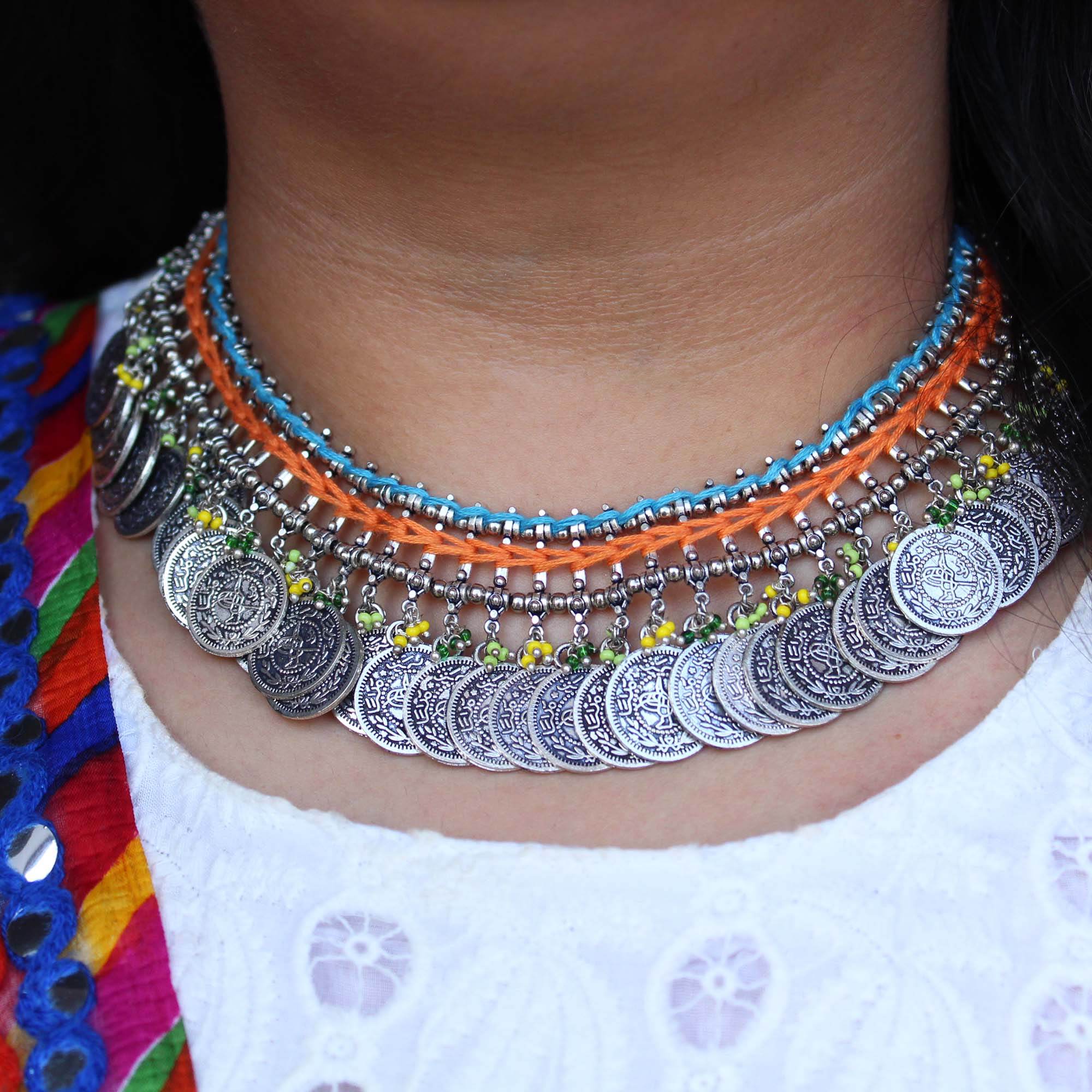 Oxidized necklaces with matching earrings perfect for dandia night designer navratri jewelry colorful necklaces