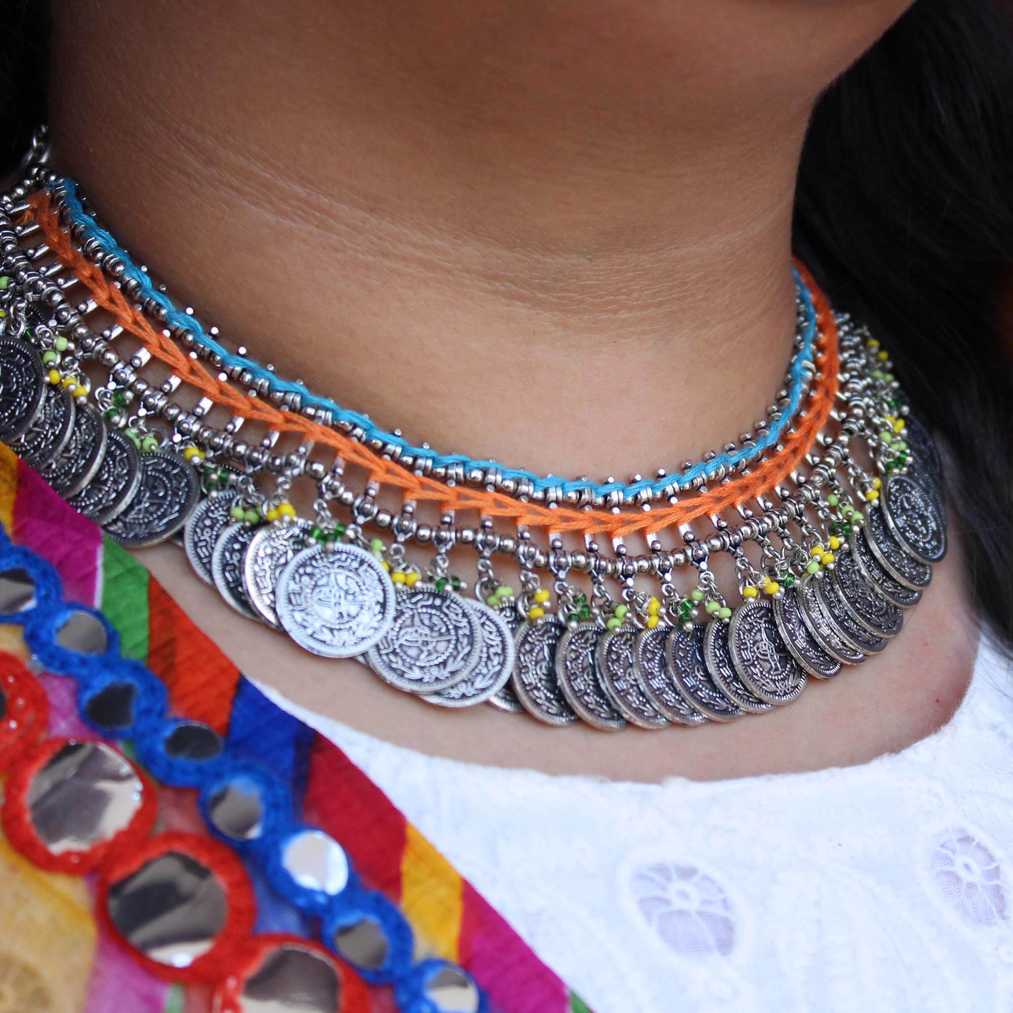 Oxidized necklaces with matching earrings perfect for dandia night designer navratri jewelry colorful necklaces