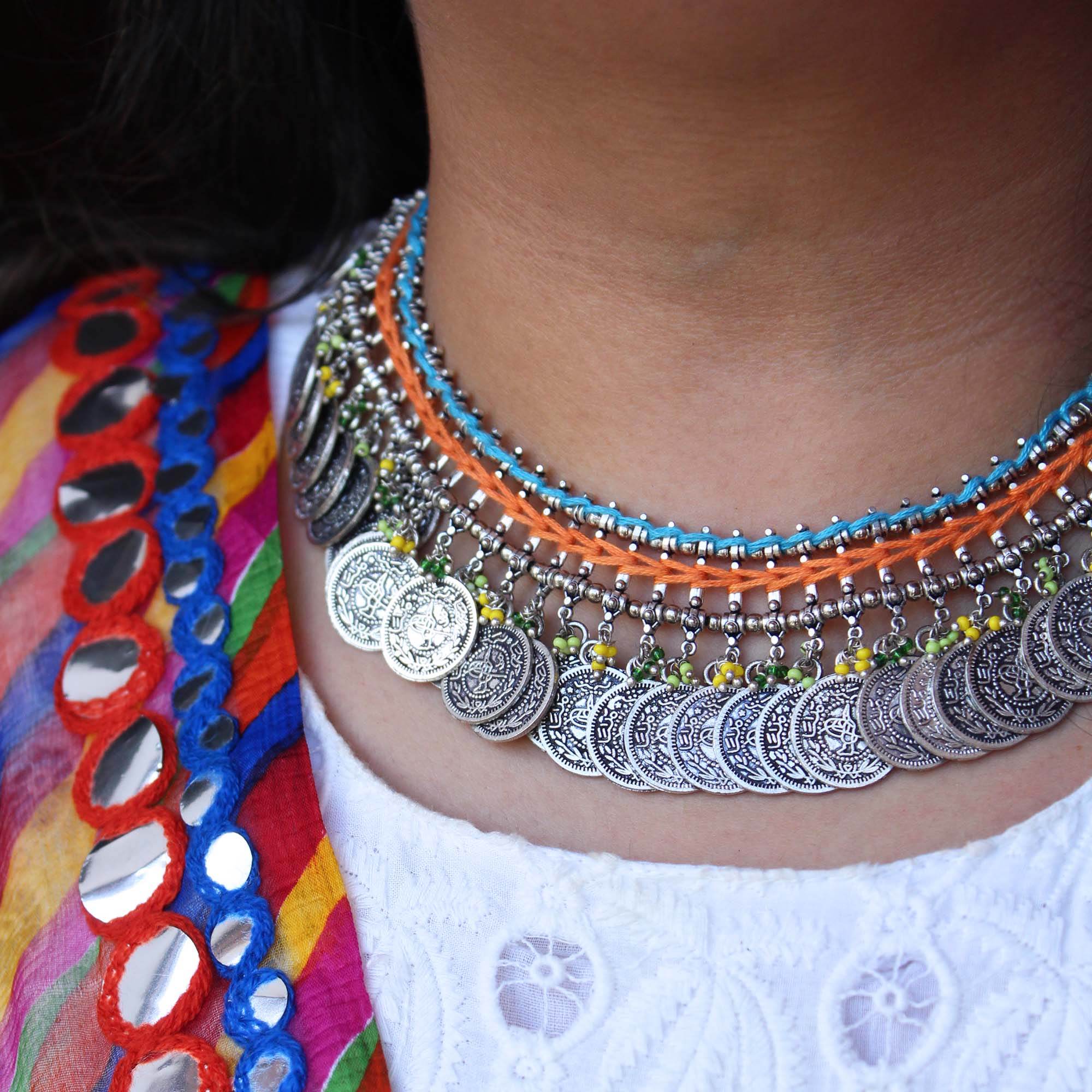 Oxidized necklaces with matching earrings perfect for dandia night designer navratri jewelry colorful necklaces
