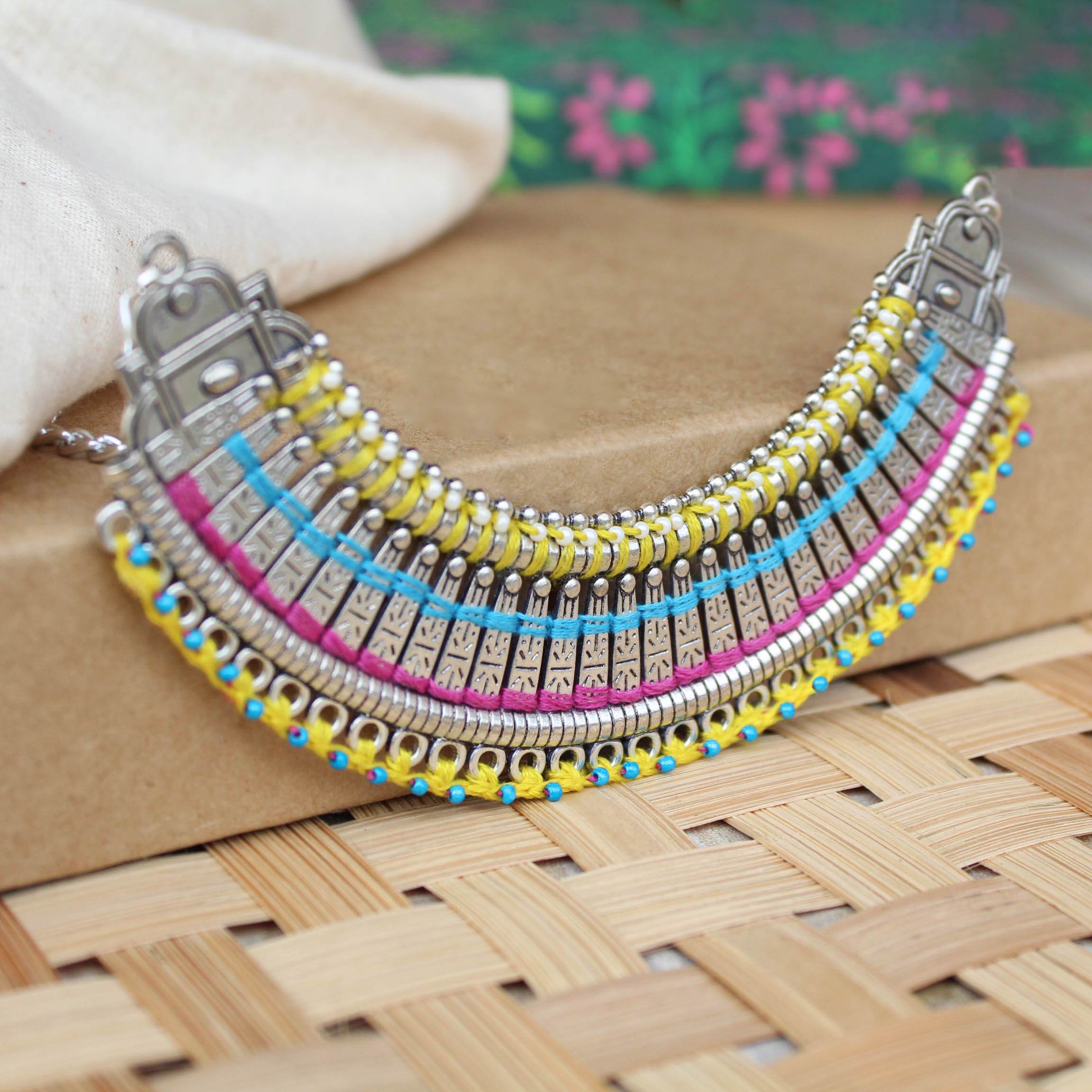 Oxidized necklaces with matching earrings perfect for dandia night designer navratri jewelry colorful necklaces