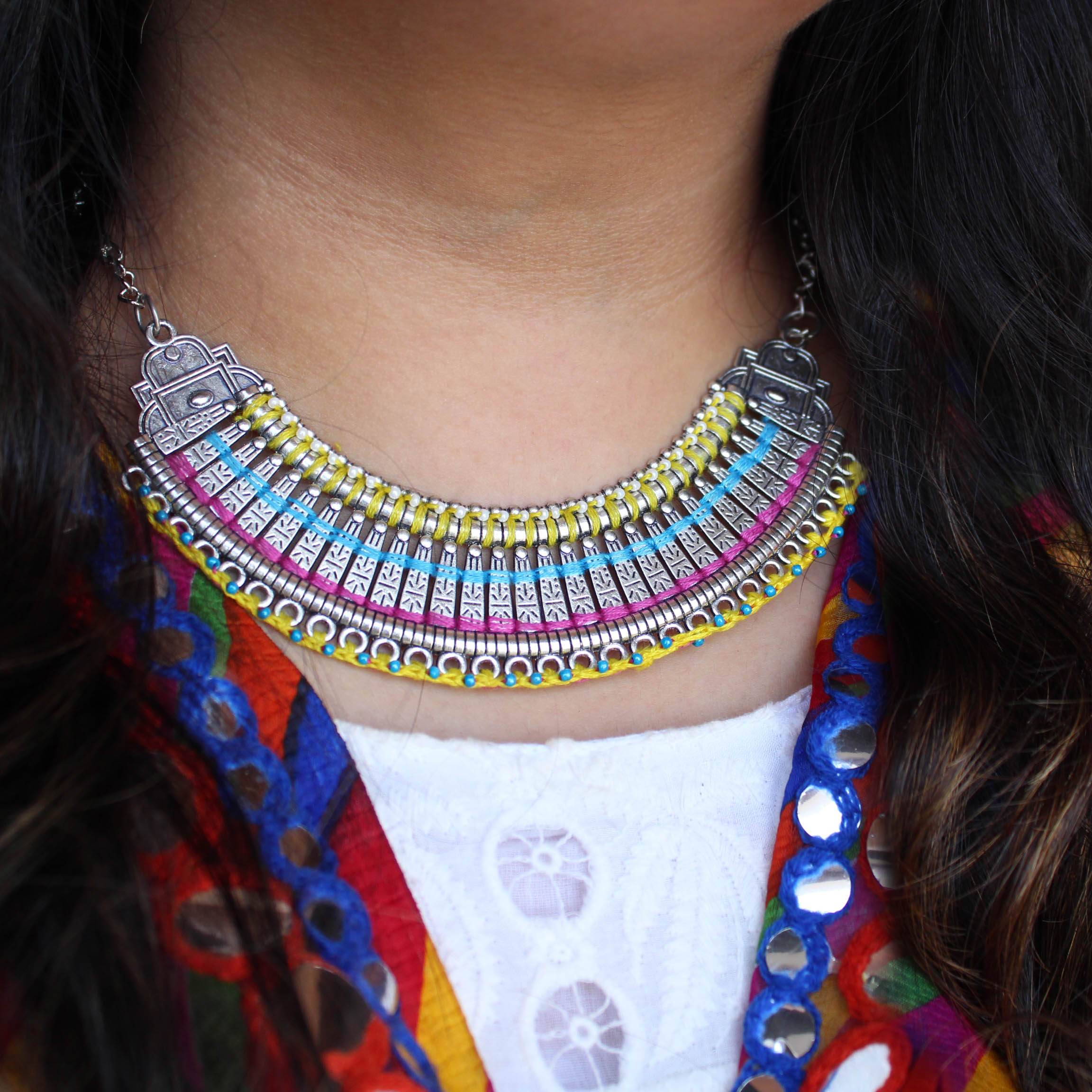 Oxidized necklaces with matching earrings perfect for dandia night designer navratri jewelry colorful necklaces