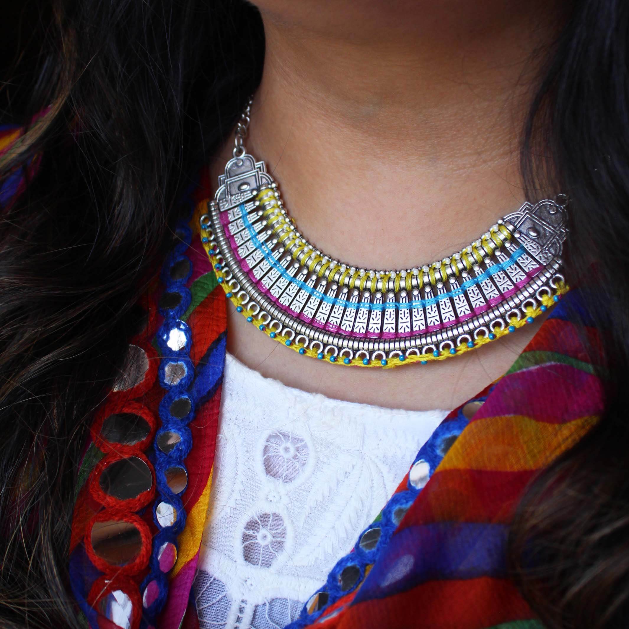 Oxidized necklaces with matching earrings perfect for dandia night designer navratri jewelry colorful necklaces