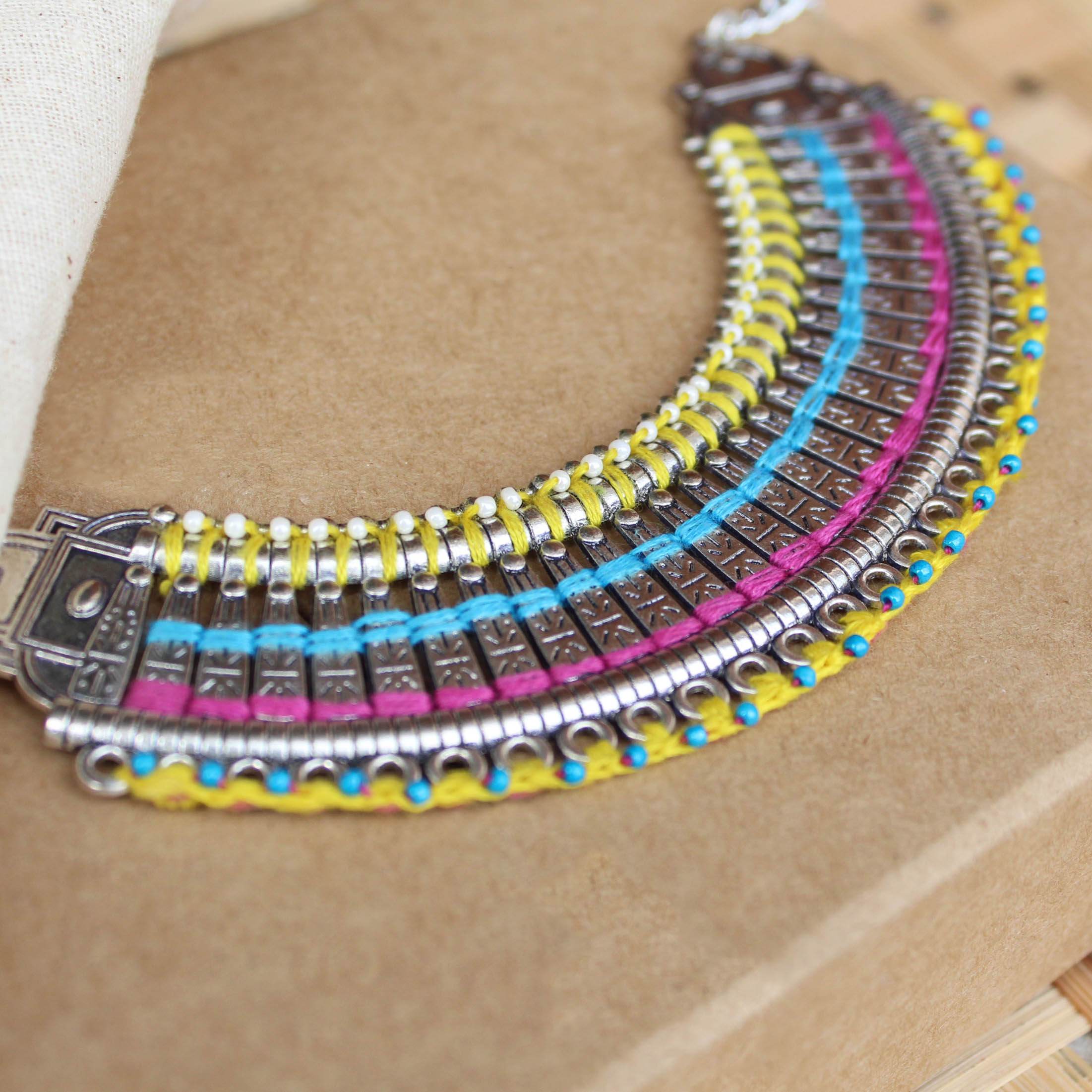 Oxidized necklaces with matching earrings perfect for dandia night designer navratri jewelry colorful necklaces
