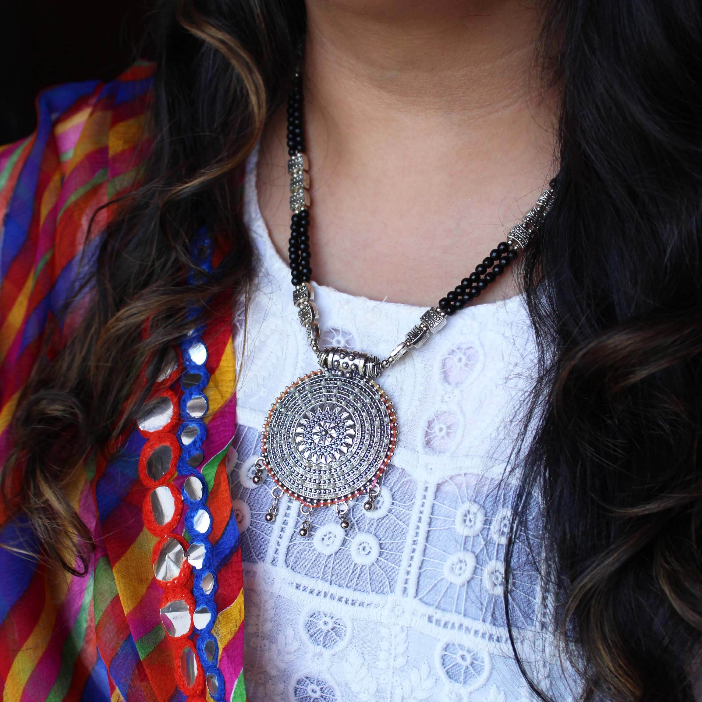 Oxidized necklaces with matching earrings perfect for dandia night designer navratri jewelry colorful necklaces