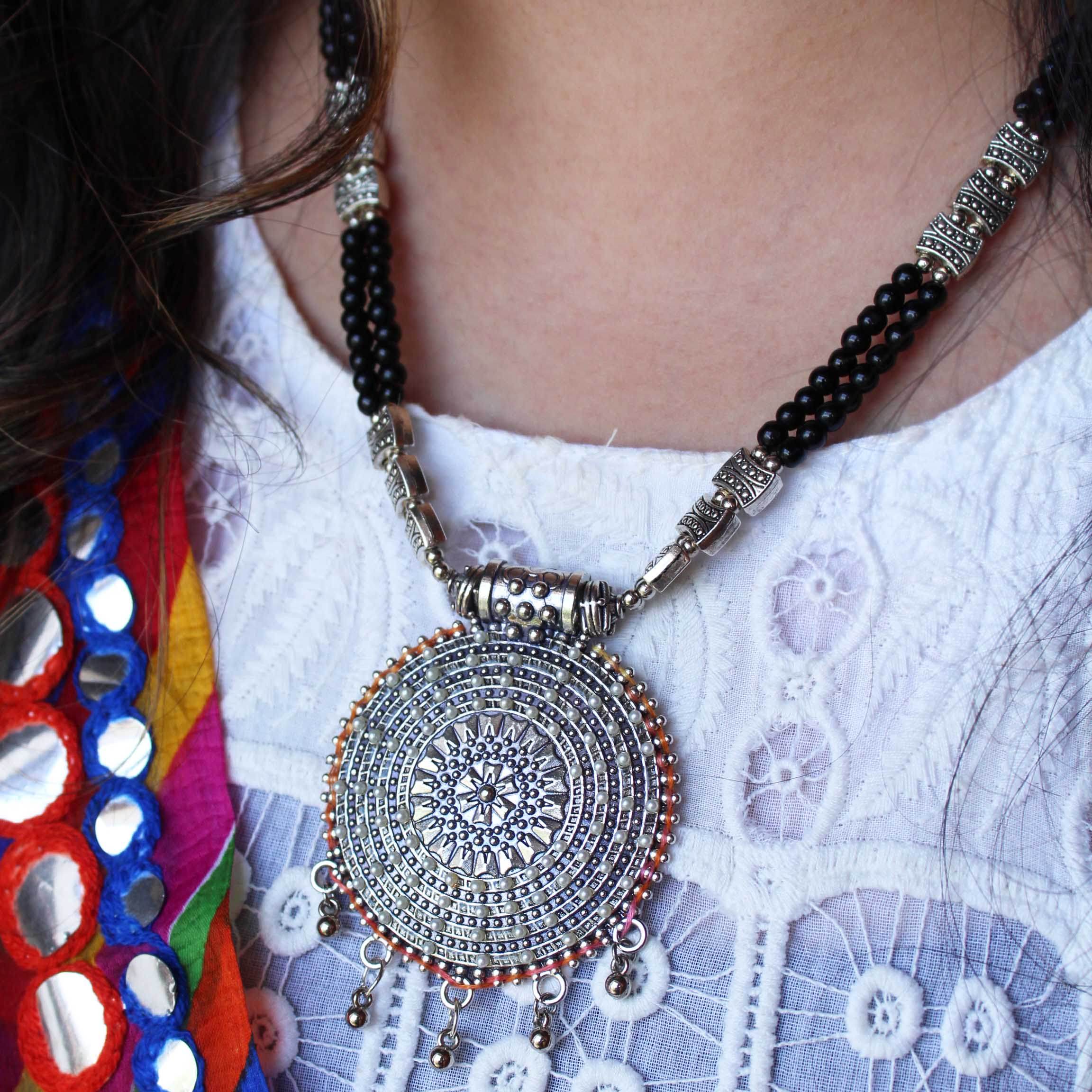 Oxidized necklaces with matching earrings perfect for dandia night designer navratri jewelry colorful necklaces