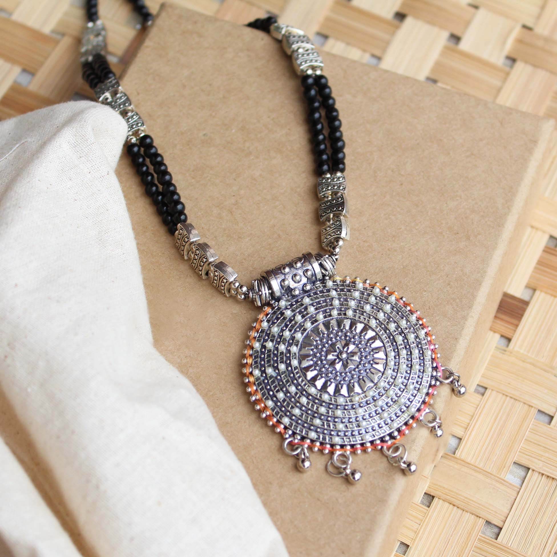 Oxidized necklaces with matching earrings perfect for dandia night designer navratri jewelry colorful necklaces