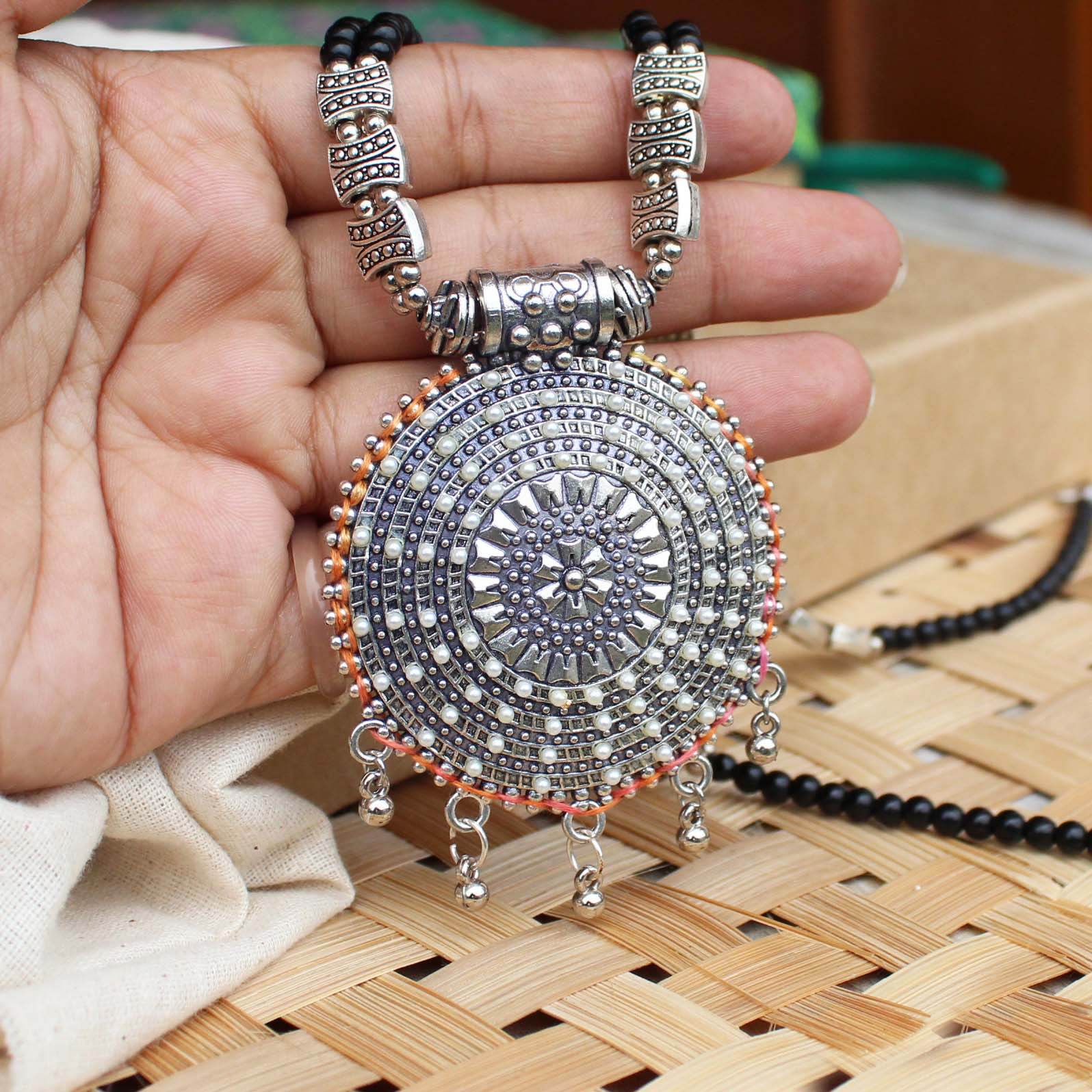 Oxidized necklaces with matching earrings perfect for dandia night designer navratri jewelry colorful necklaces