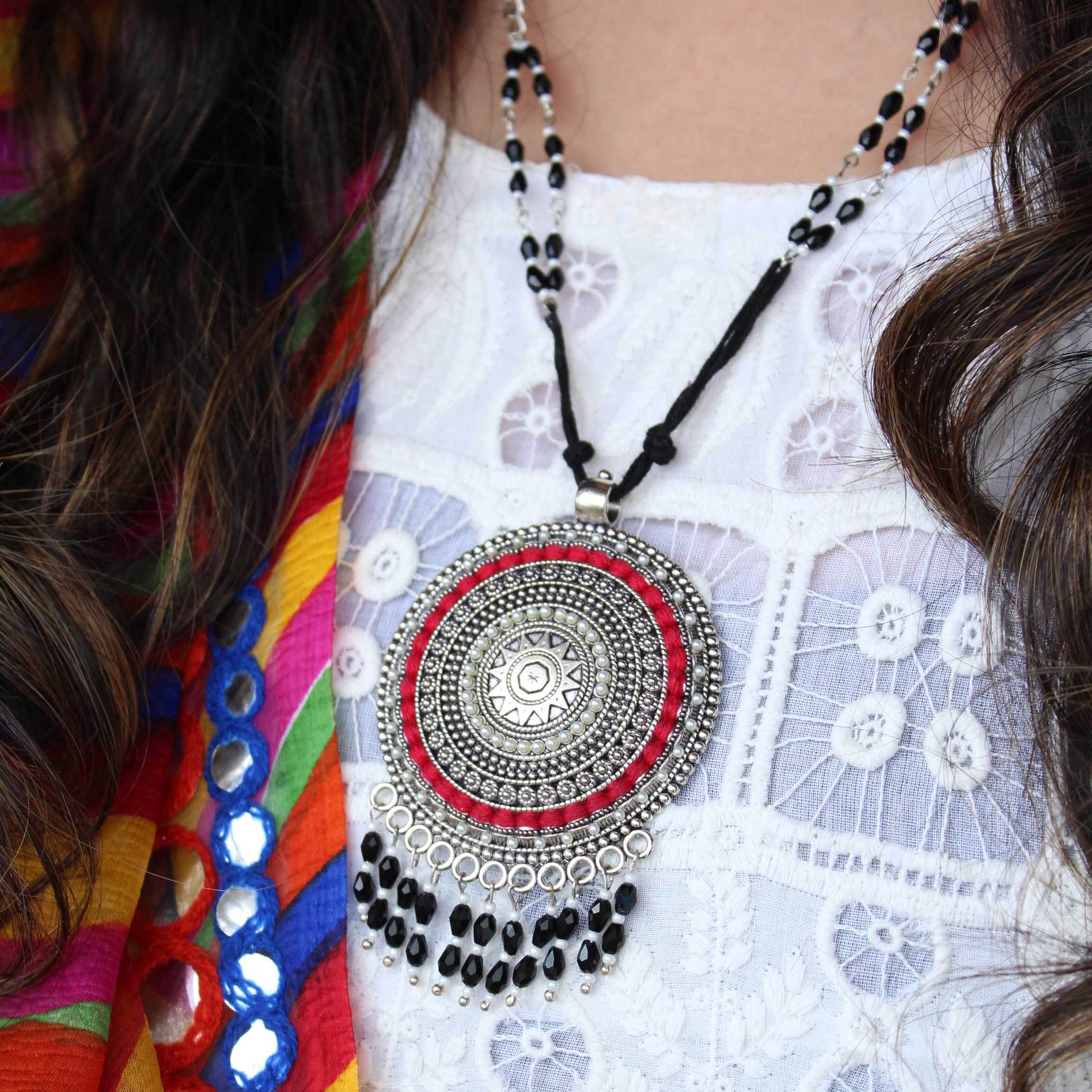 Oxidized necklaces with matching earrings perfect for dandia night designer navratri jewelry colorful necklaces