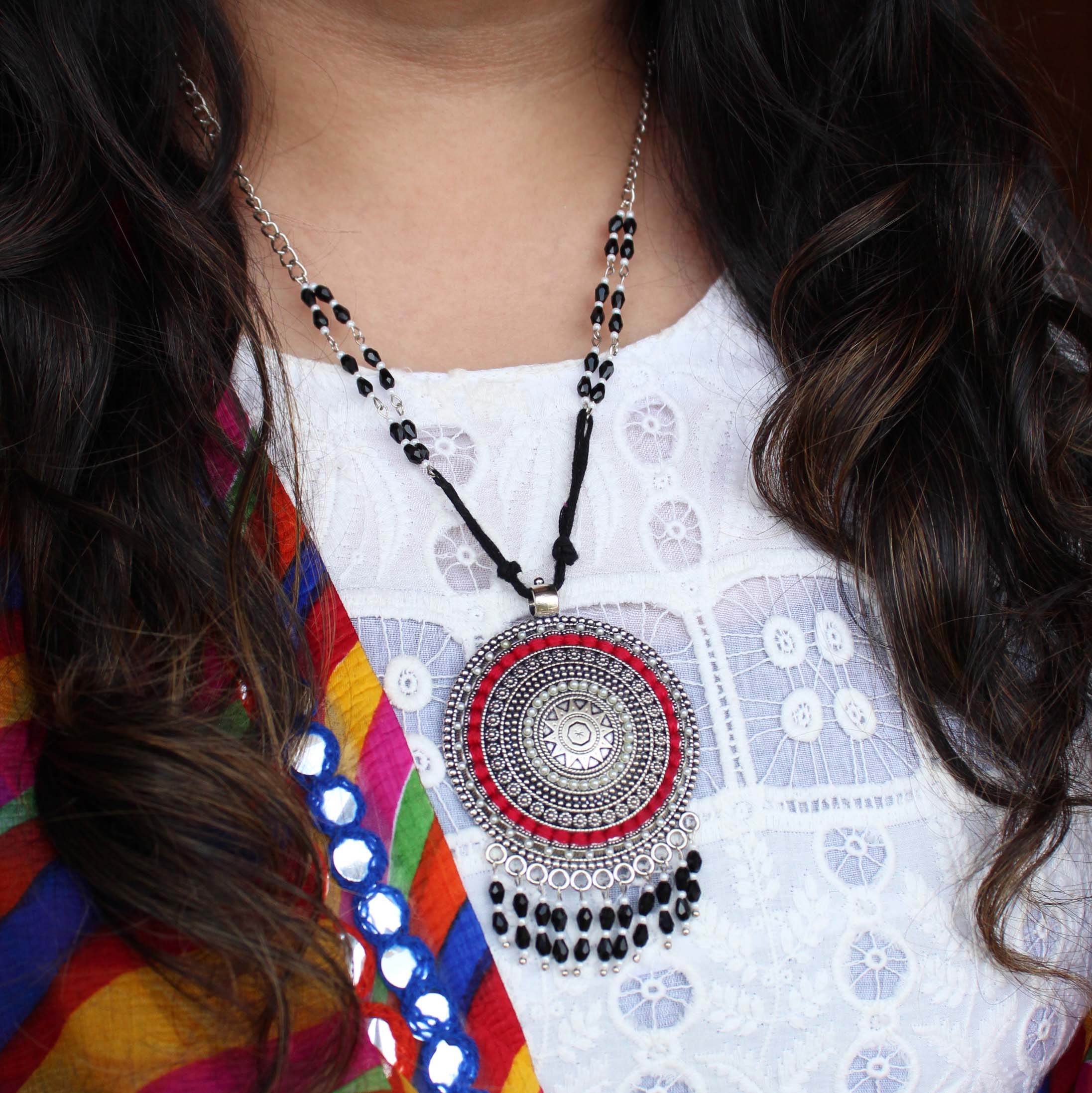 Oxidized necklaces with matching earrings perfect for dandia night designer navratri jewelry colorful necklaces