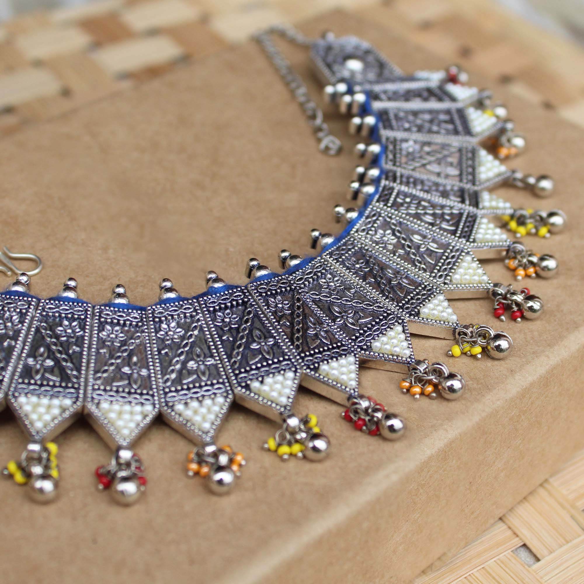 Oxidized necklaces with matching earrings perfect for dandia night designer navratri jewelry colorful necklaces