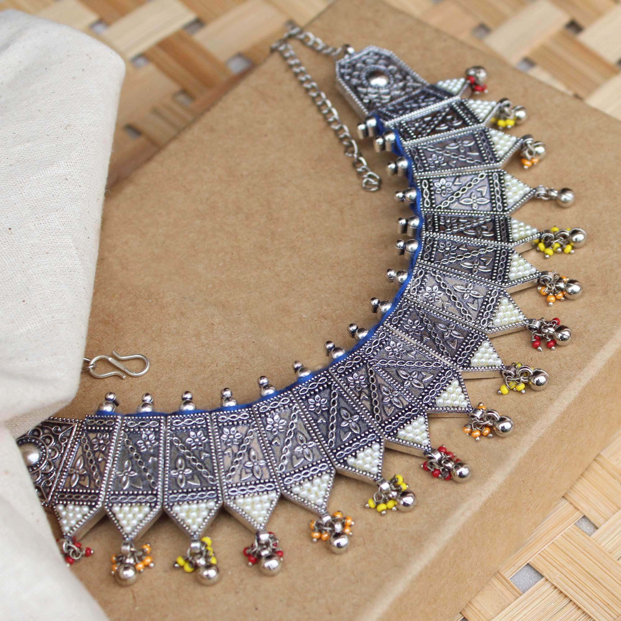 Oxidized necklaces with matching earrings perfect for dandia night designer navratri jewelry colorful necklaces