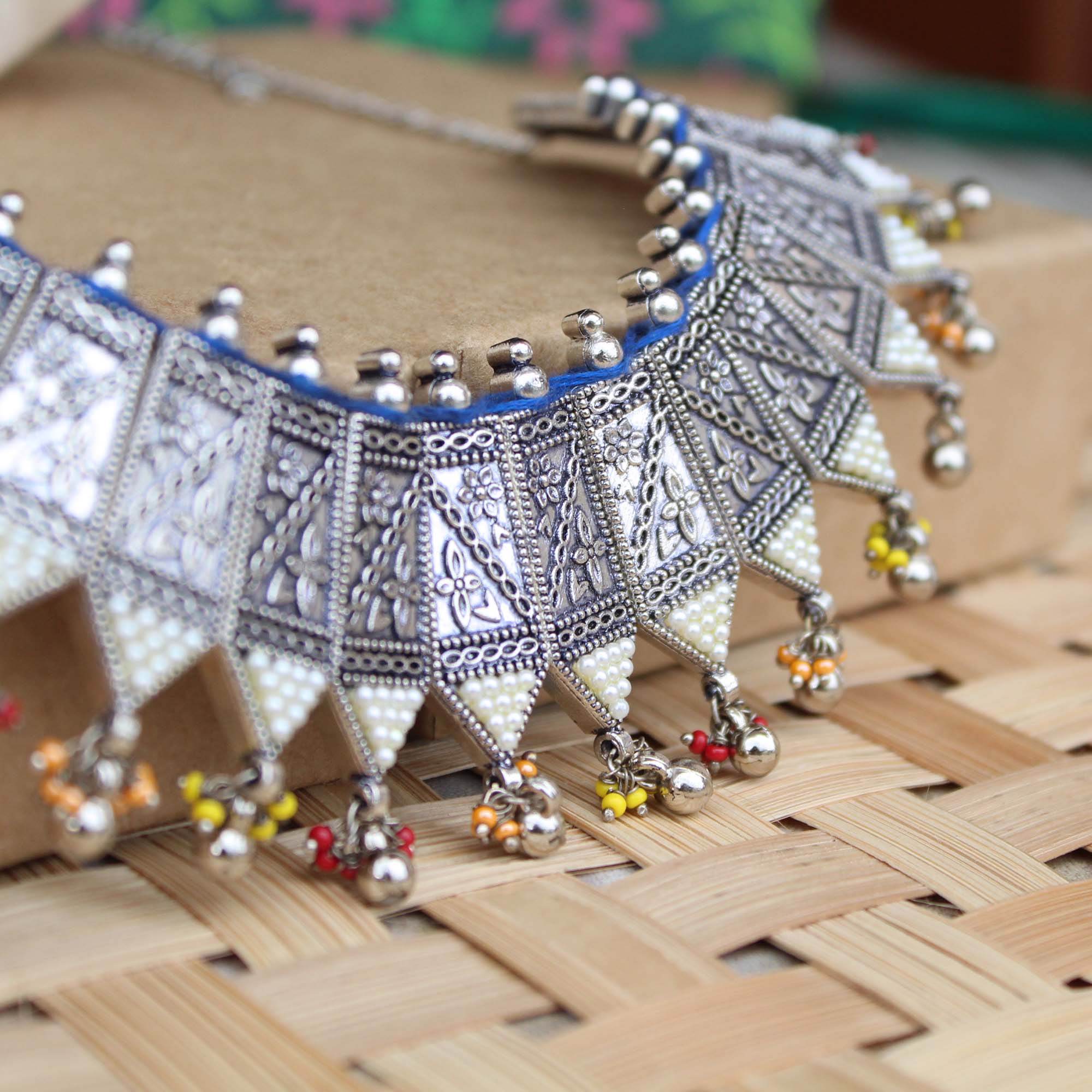 Oxidized necklaces with matching earrings perfect for dandia night designer navratri jewelry colorful necklaces