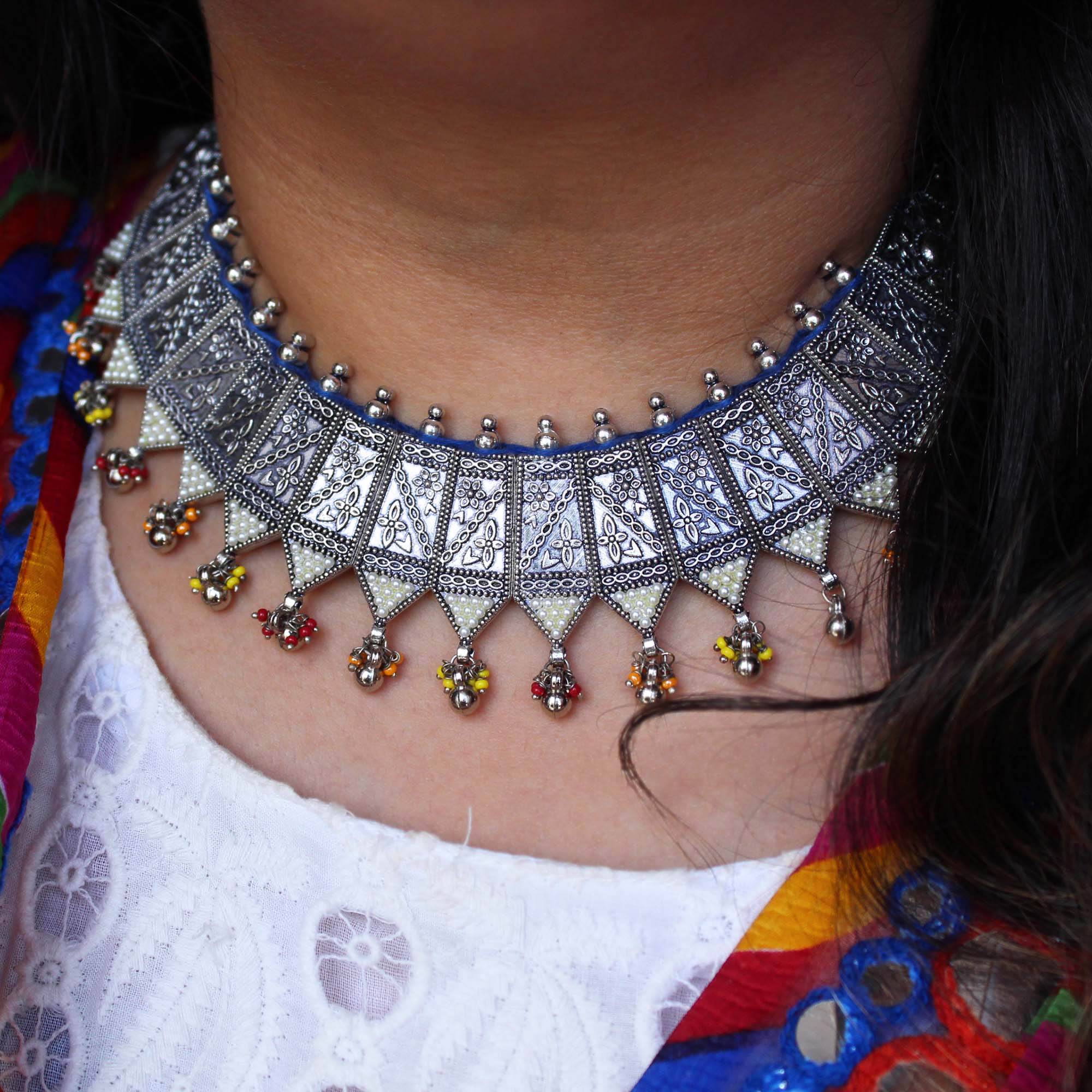 Oxidized necklaces with matching earrings perfect for dandia night designer navratri jewelry colorful necklaces