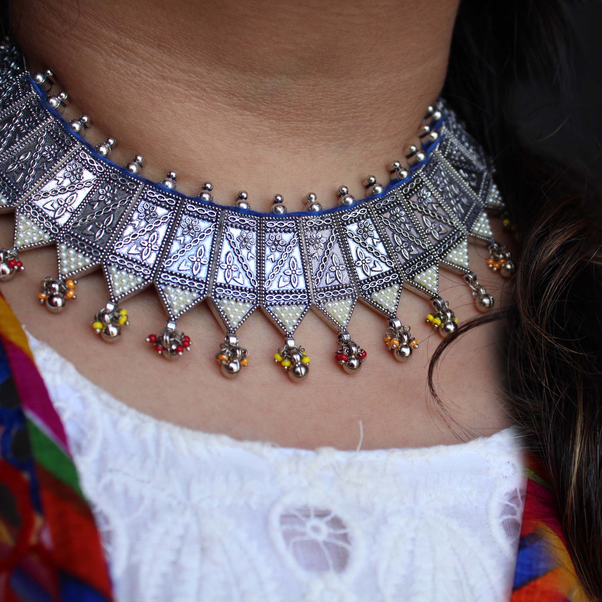 Oxidized Pearl Studded Statement Necklace