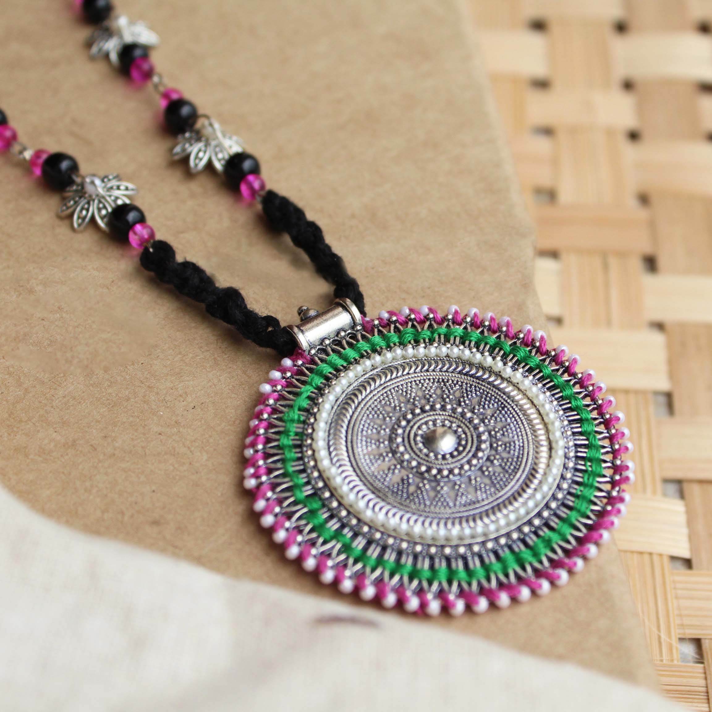 Oxidized necklaces with matching earrings perfect for dandia night designer navratri jewelry colorful necklaces
