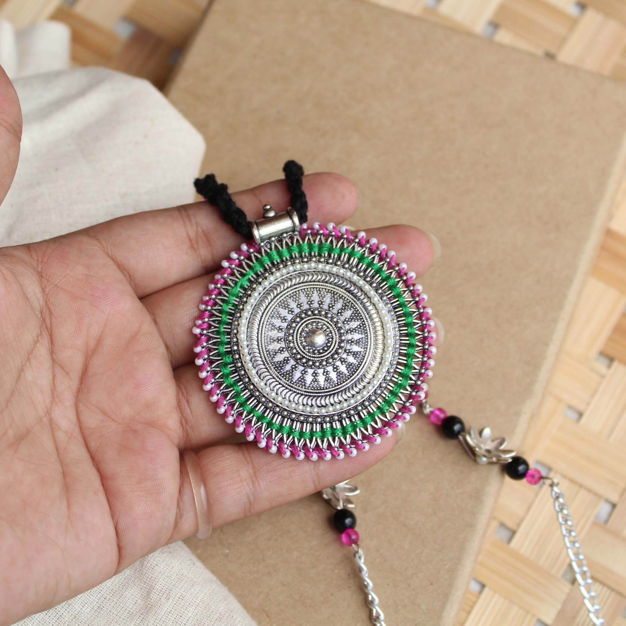 Oxidized necklaces with matching earrings perfect for dandia night designer navratri jewelry colorful necklaces