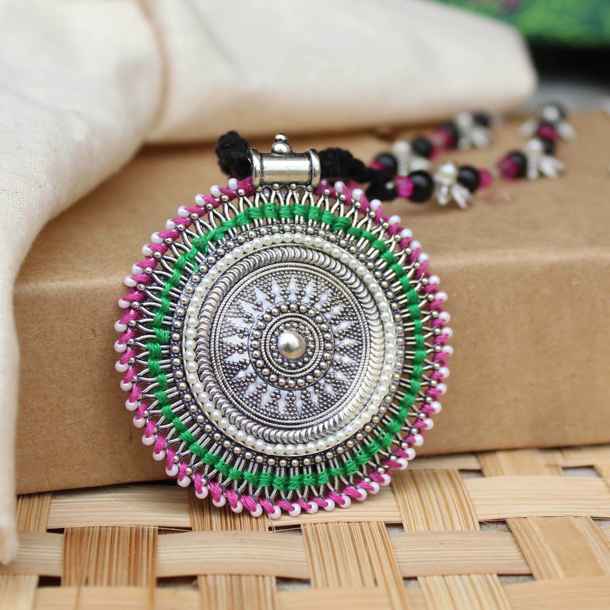 Oxidized necklaces with matching earrings perfect for dandia night designer navratri jewelry colorful necklaces