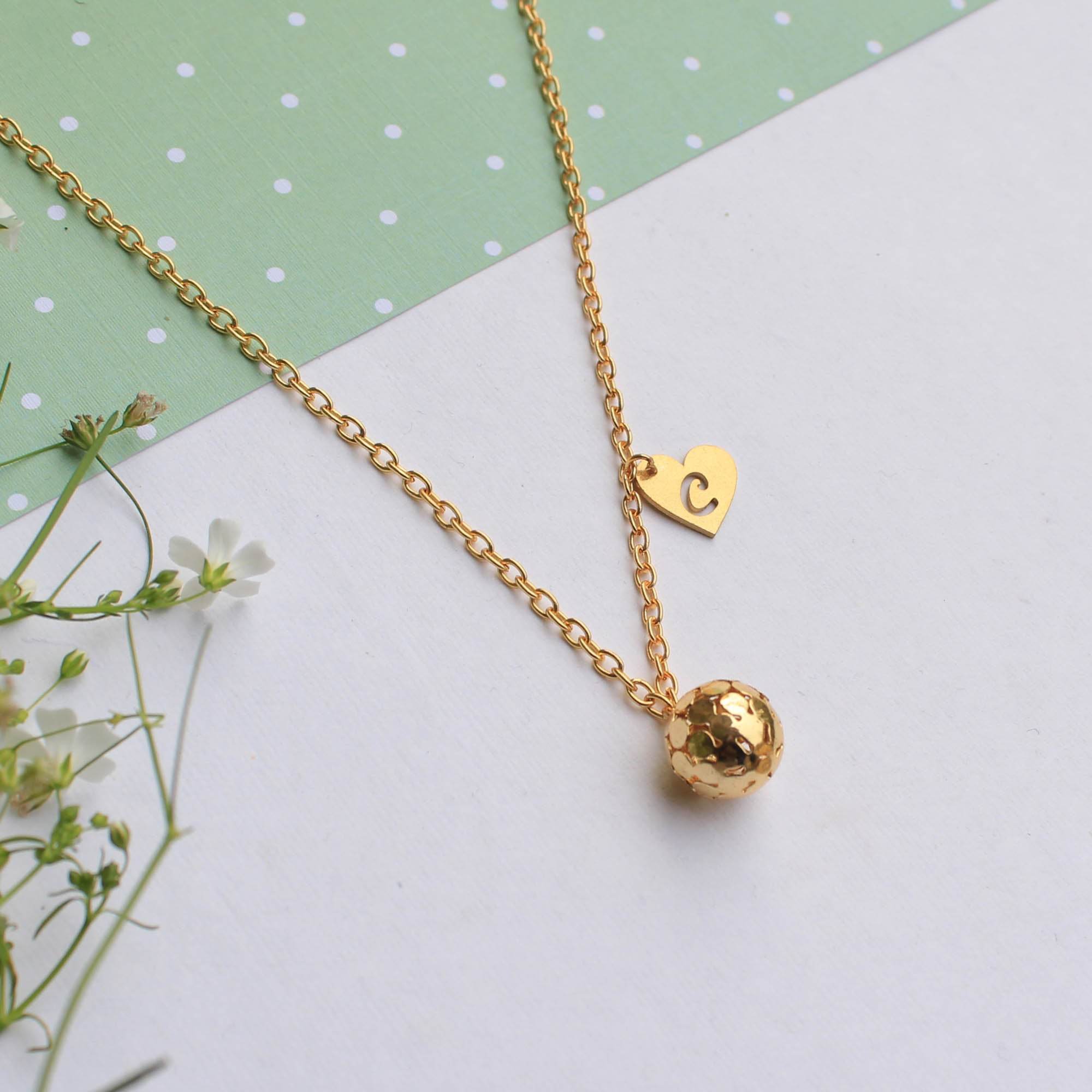 Golden Ball And Initial Personalised Necklace - BeAbhika.com