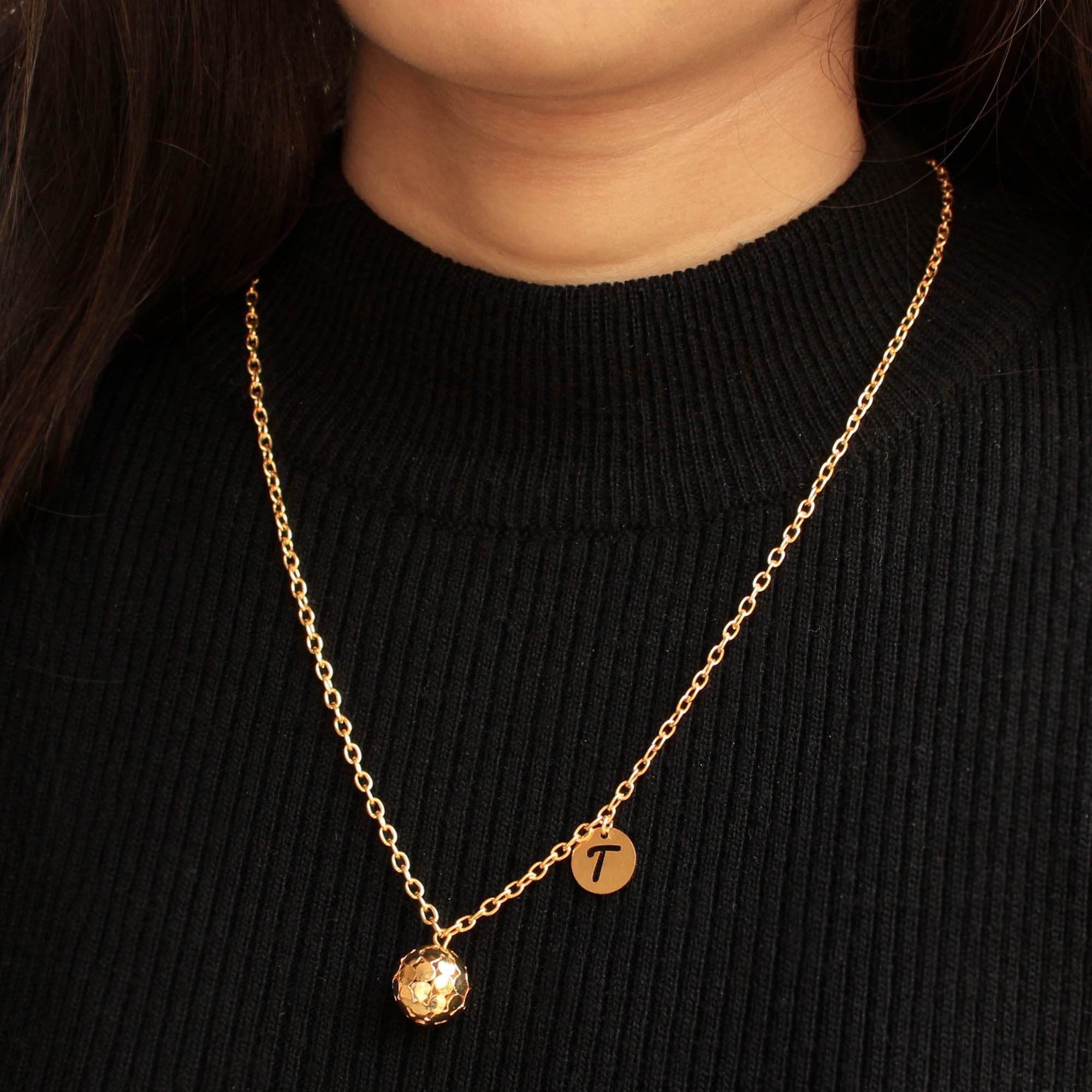 Golden Ball And Initial Personalised Necklace - BeAbhika.com