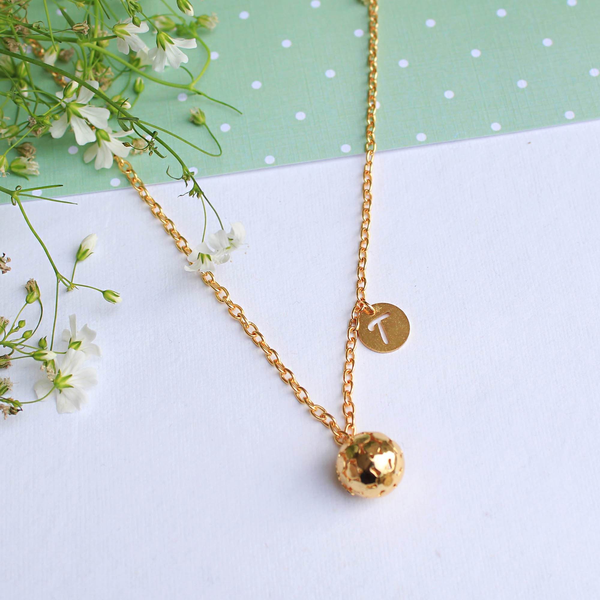 Golden Ball And Initial Personalised Necklace - BeAbhika.com
