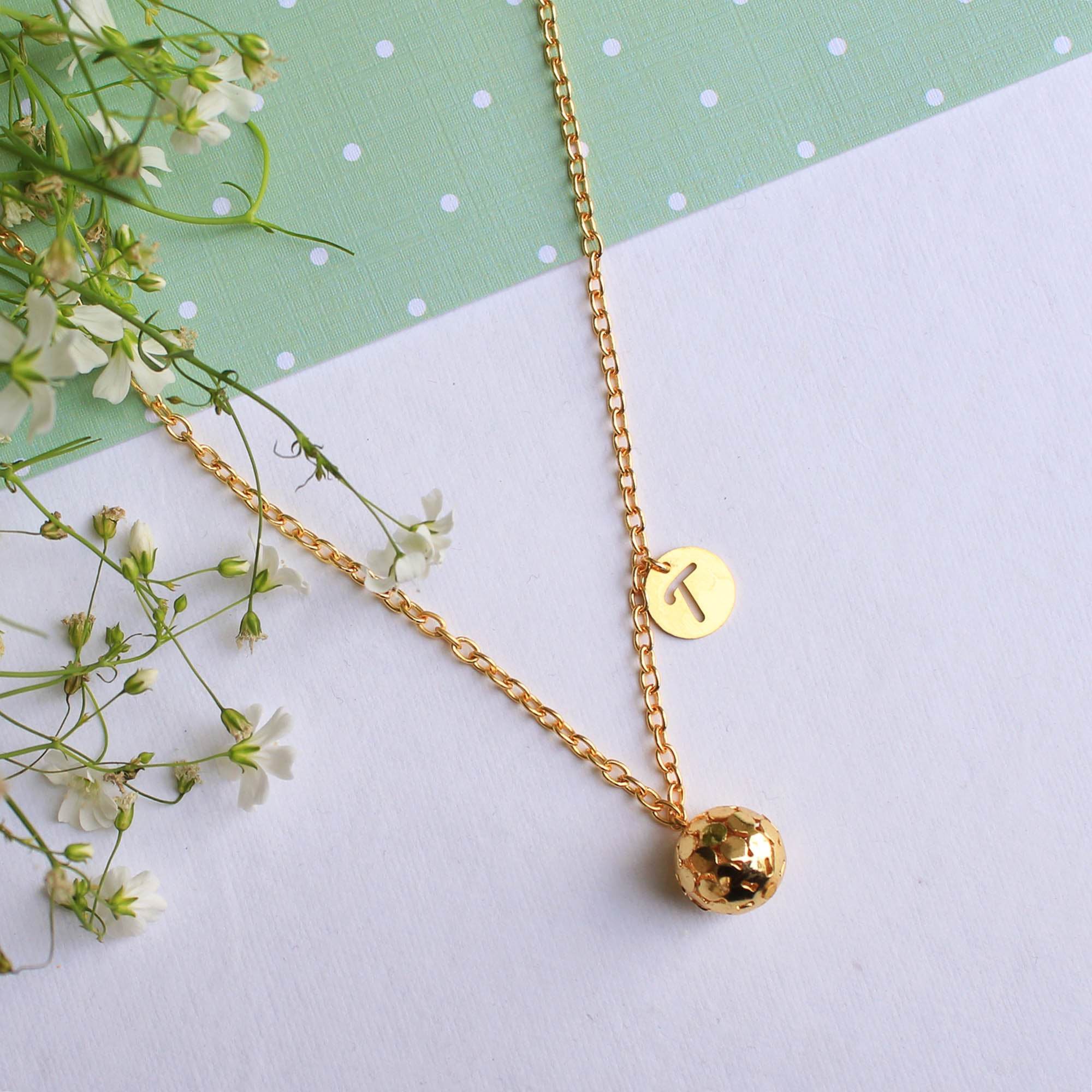 Golden Ball And Initial Personalised Necklace - BeAbhika.com
