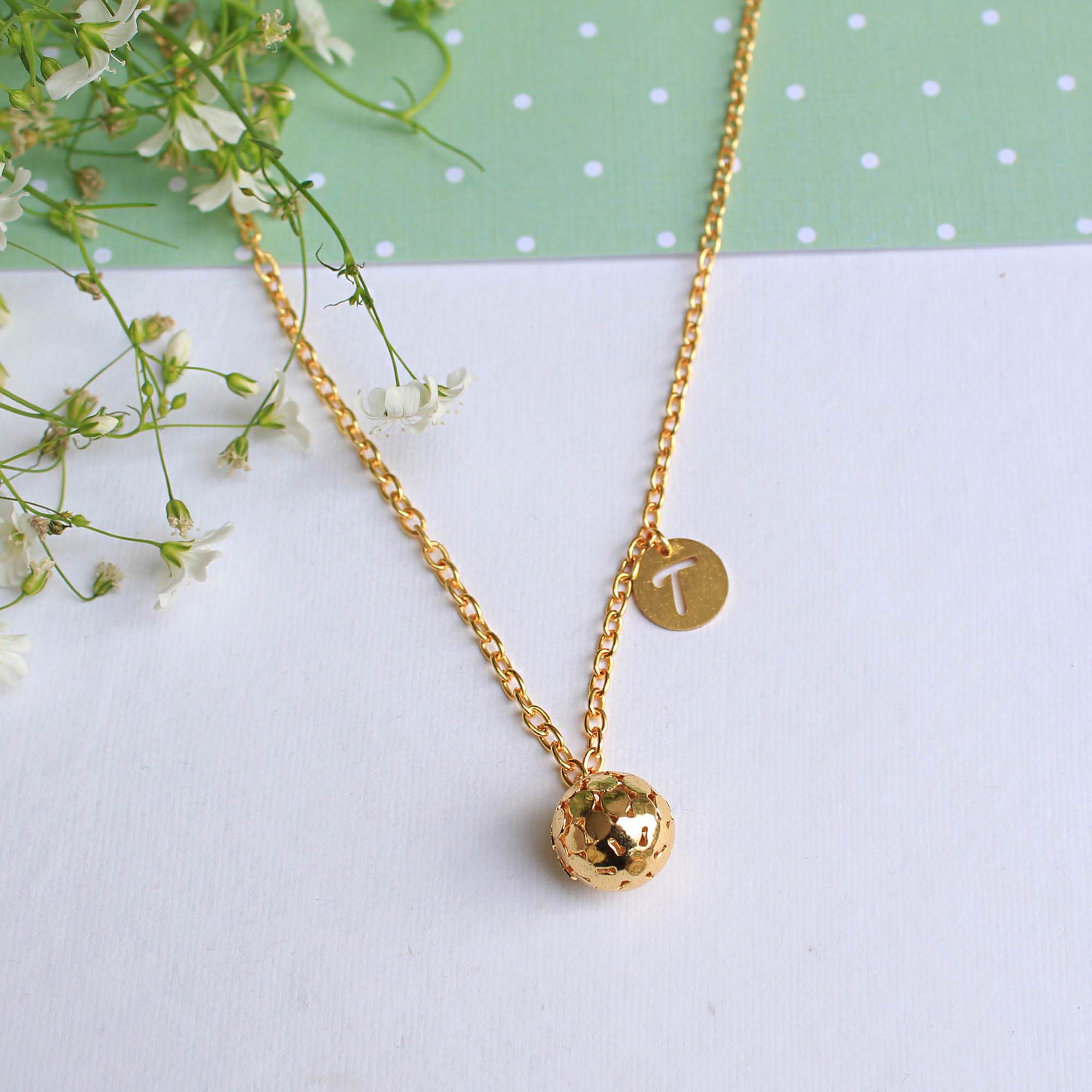 Golden Ball And Initial Personalised Necklace - BeAbhika.com