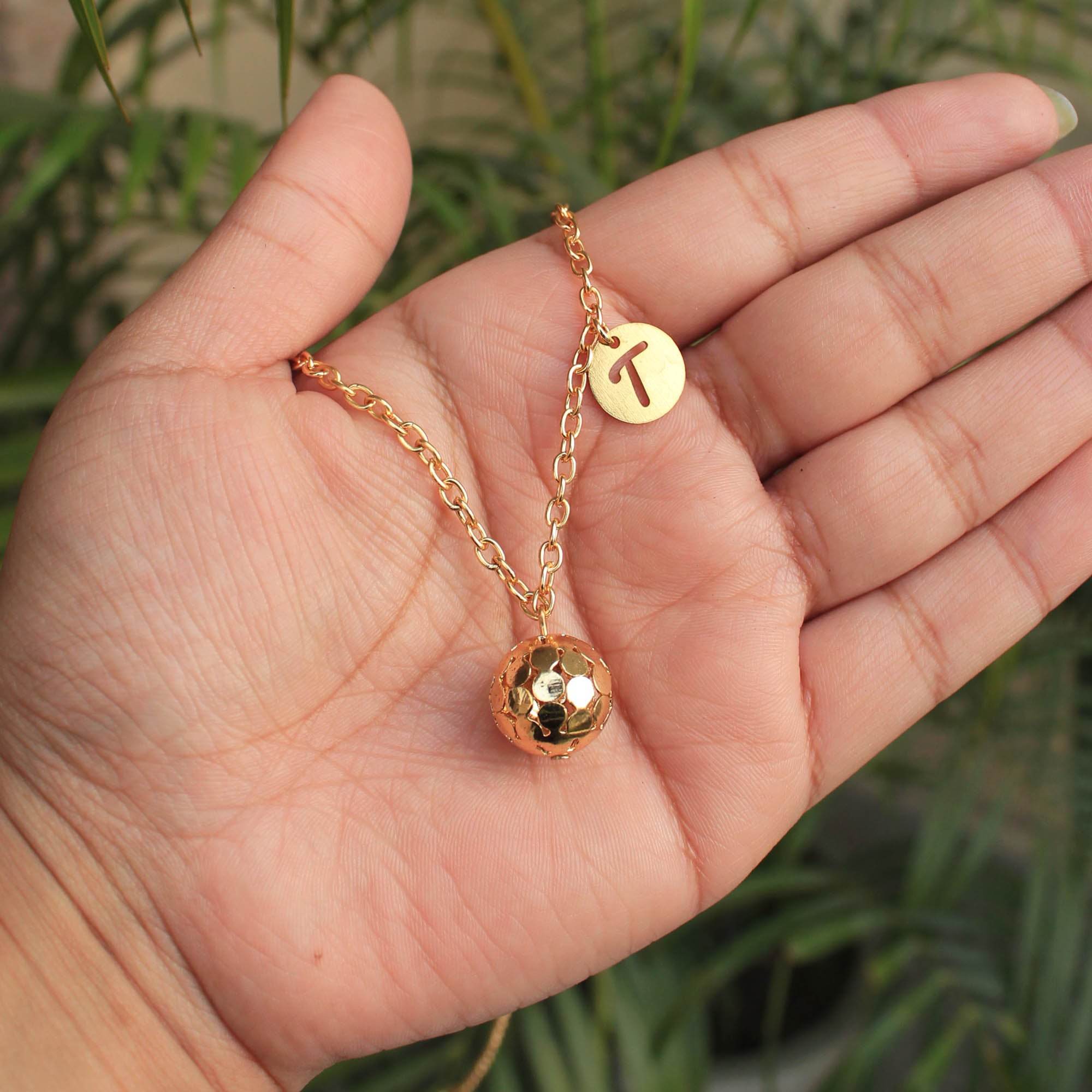 Golden Ball And Initial Personalised Necklace - BeAbhika.com