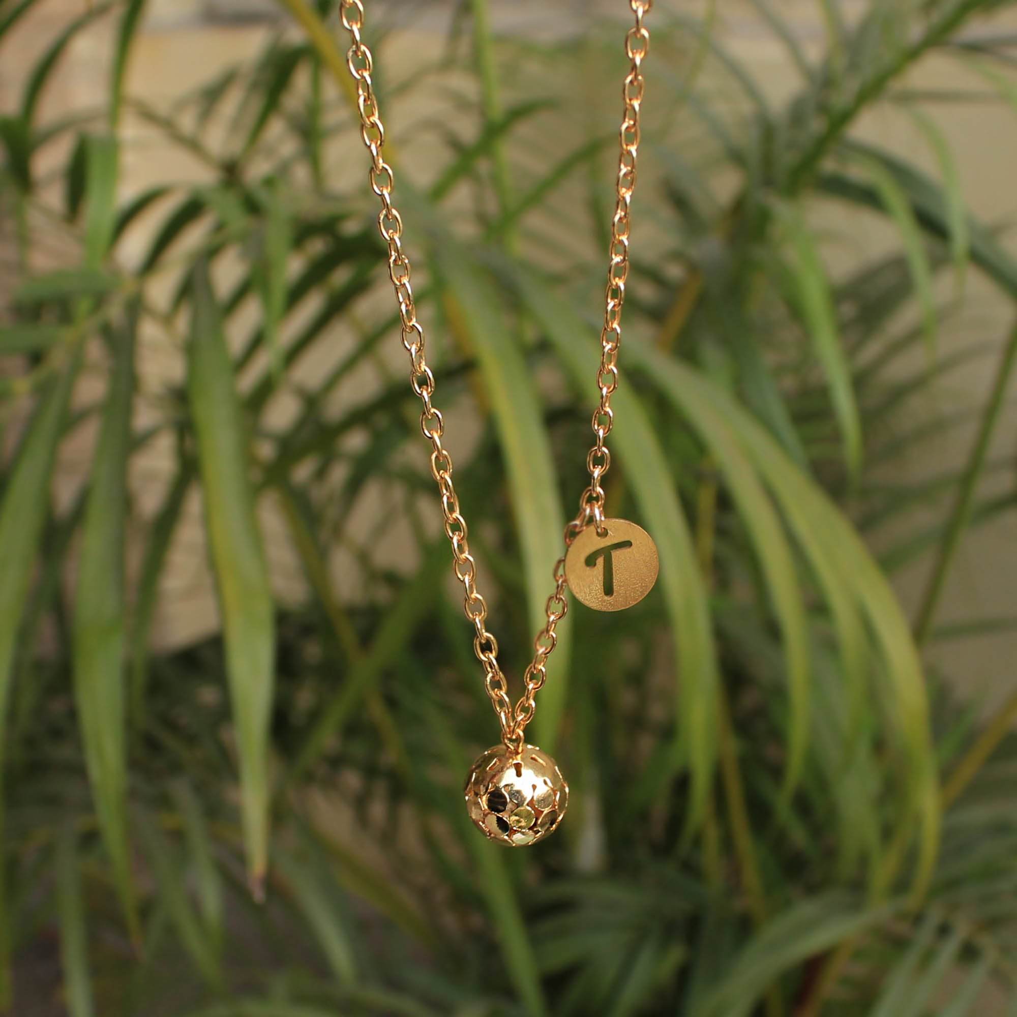 Golden Ball And Initial Personalised Necklace - BeAbhika.com