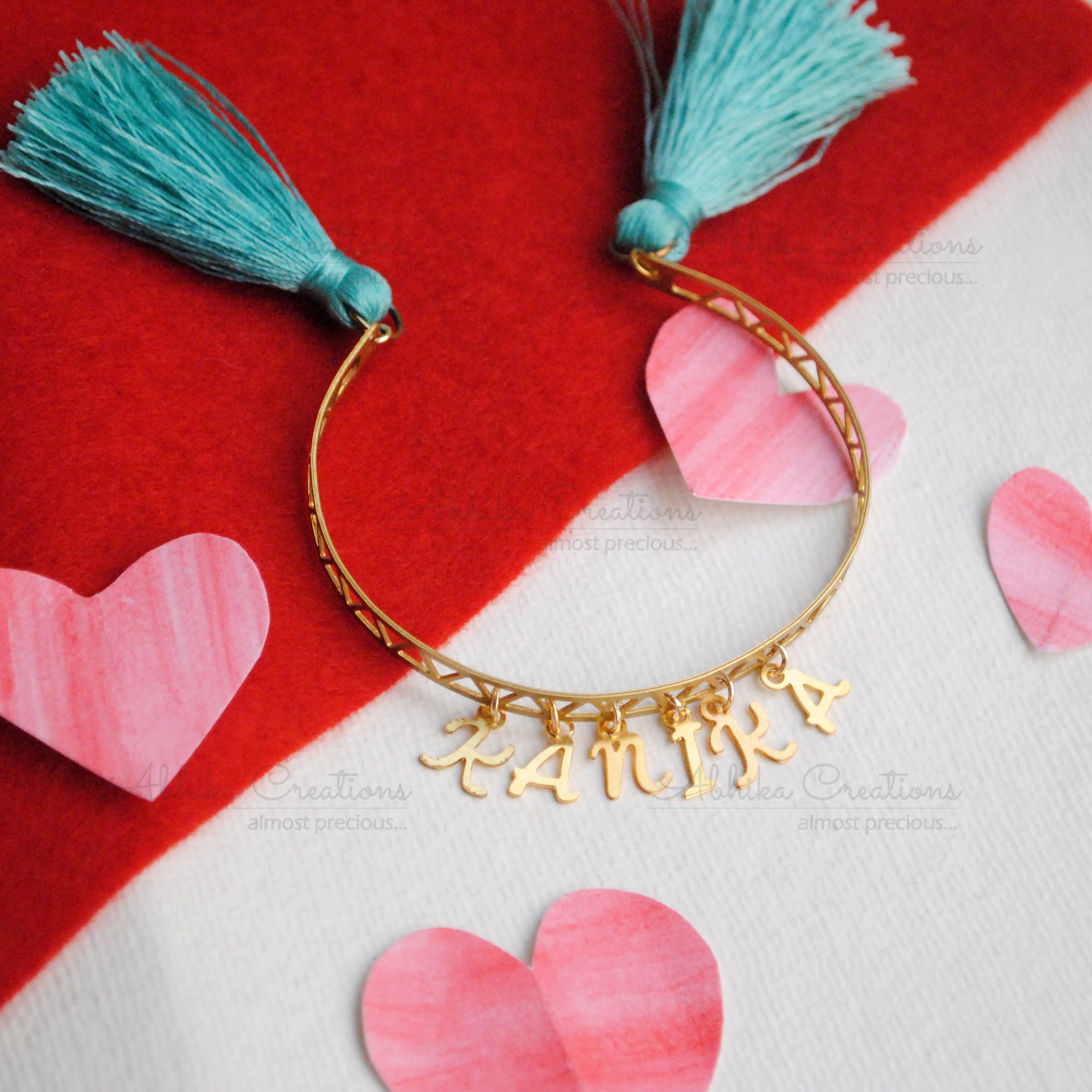 BeAbhika Special Designer Blue Tassel Gold Tone Personalised Name Bhabhi Rakhi Bracelet Lumba Customised Name Adjustable Unique Bhabhi Rakhi Available In India At Best Price COD Available Express Shipping Send Rakhi To Bhai Sister In Law Rakhi Lumba