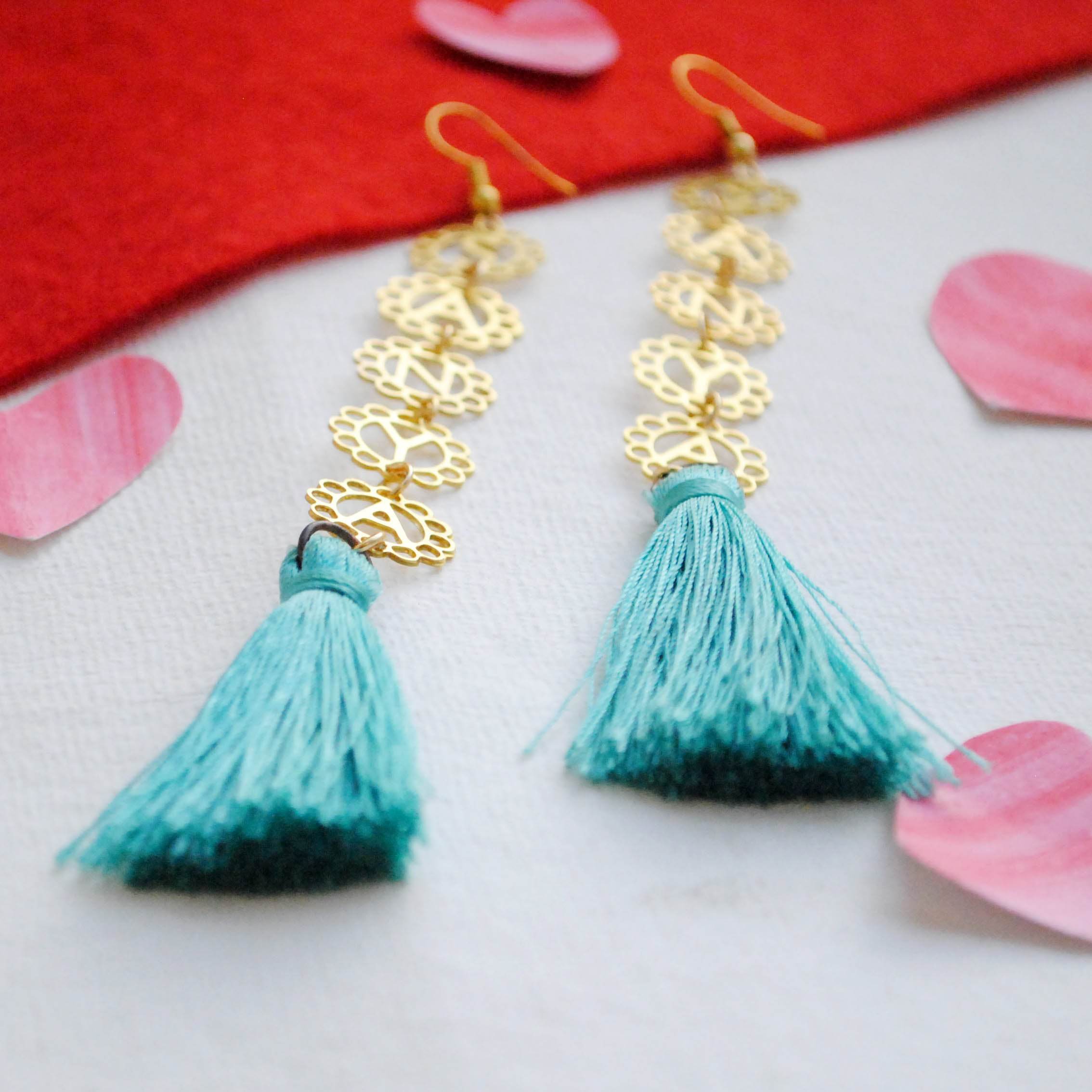 Floral Name Earrings with Tassels - BeAbhika.com