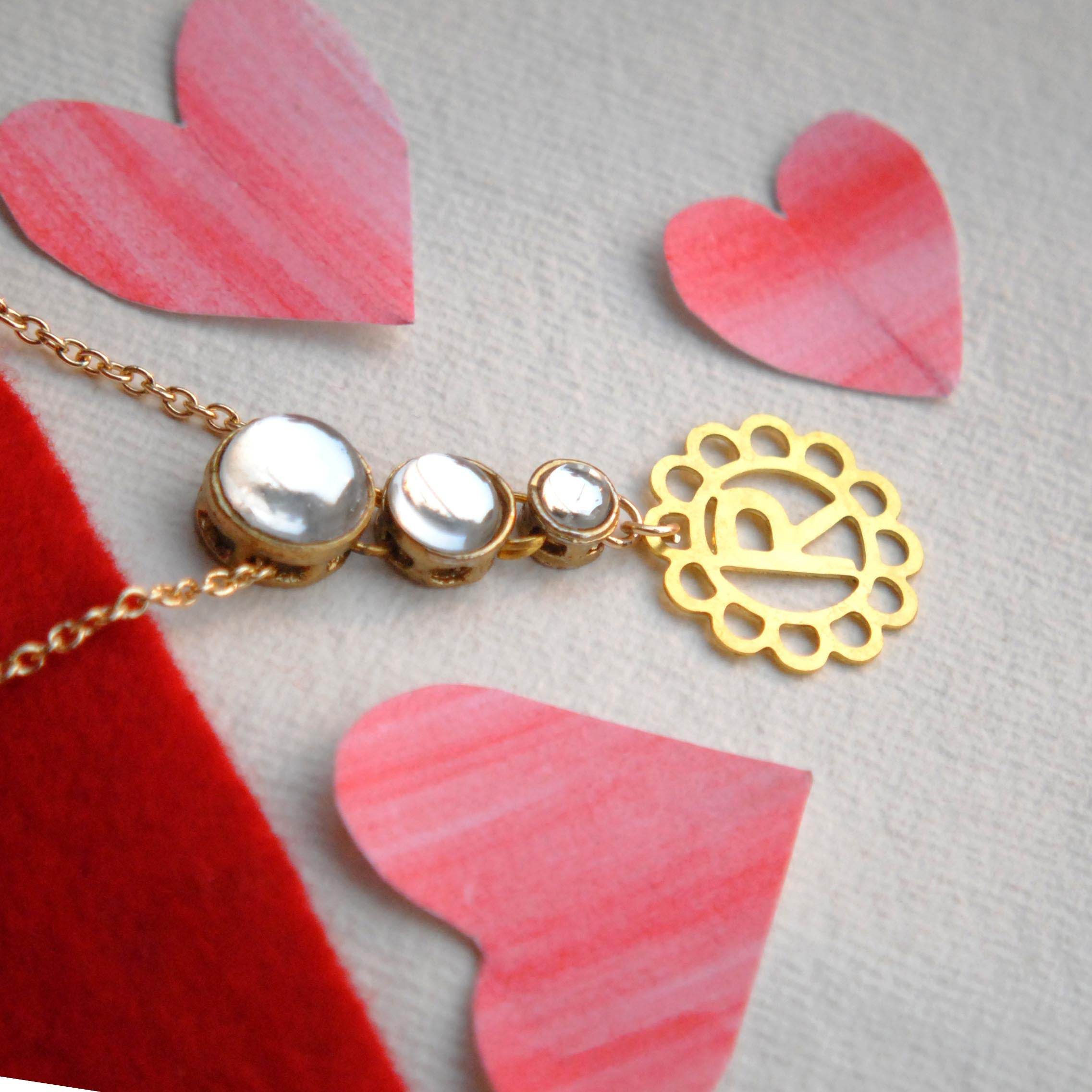 Kundans with Initial Charm Pendant - BeAbhika.com