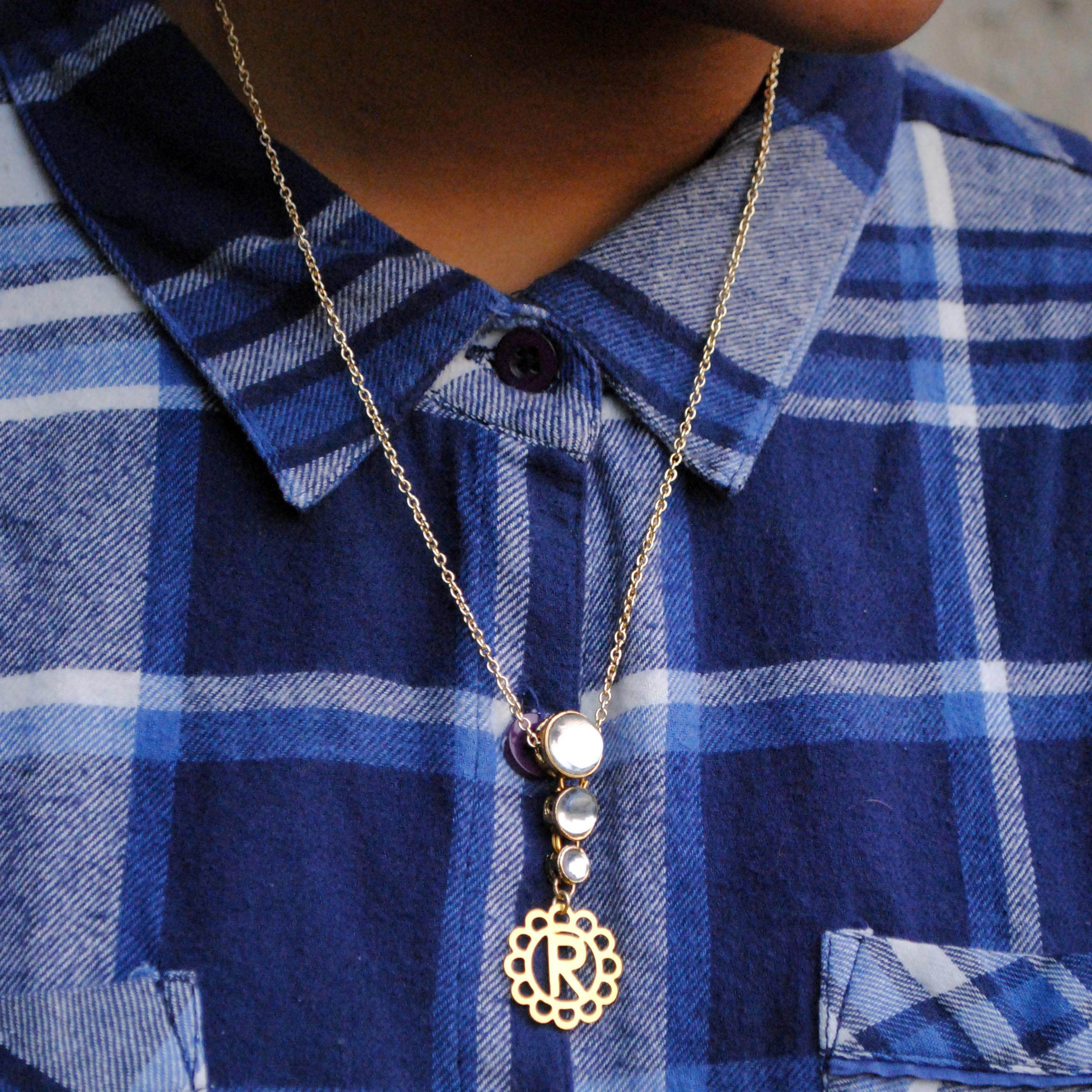 Kundans with Initial Charm Pendant - BeAbhika.com