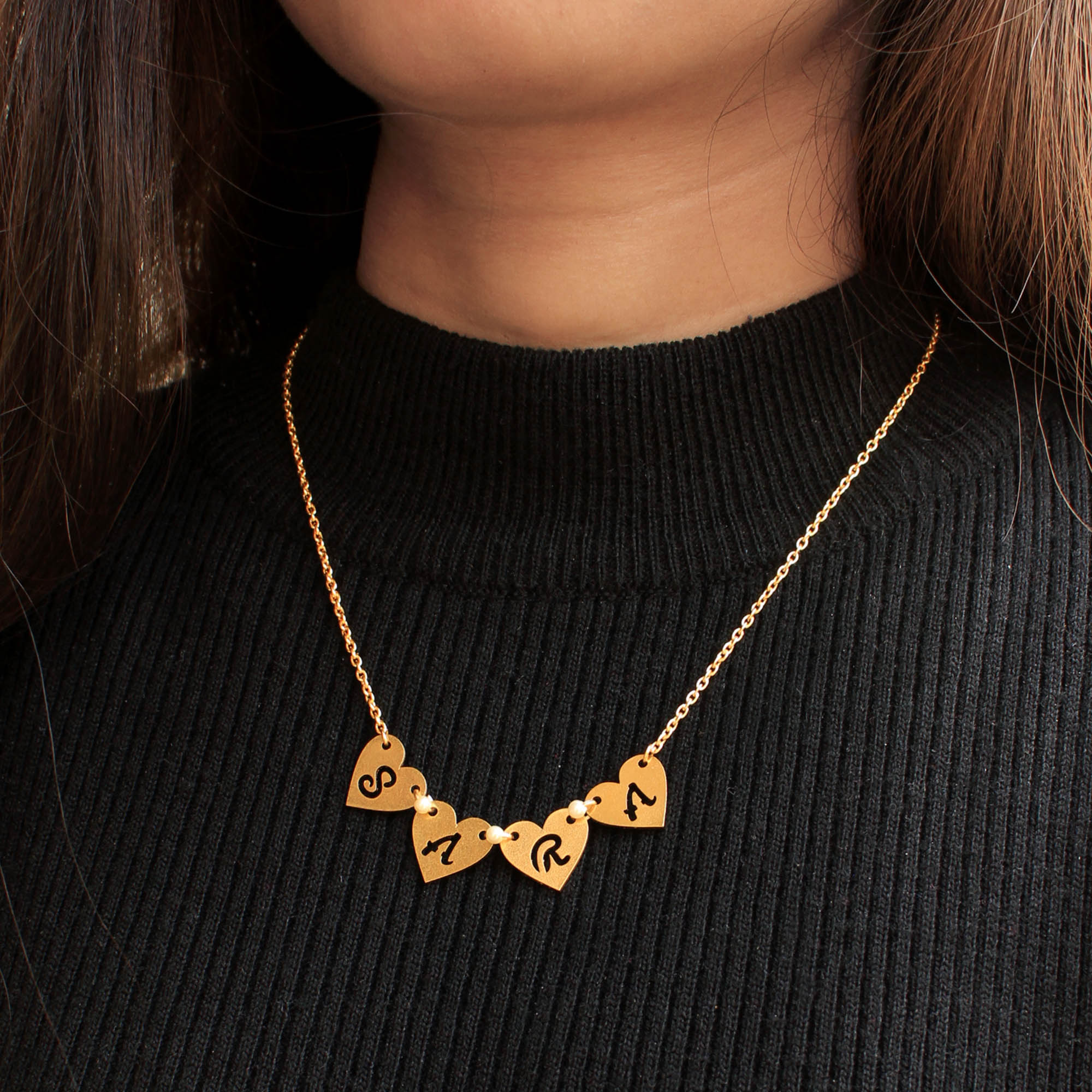 Connected Gold Hearts Name Necklace