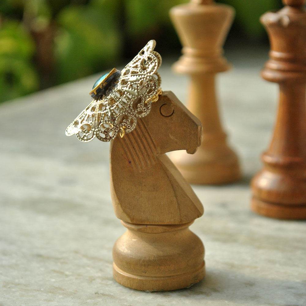 Green glass kundan adjustable ring