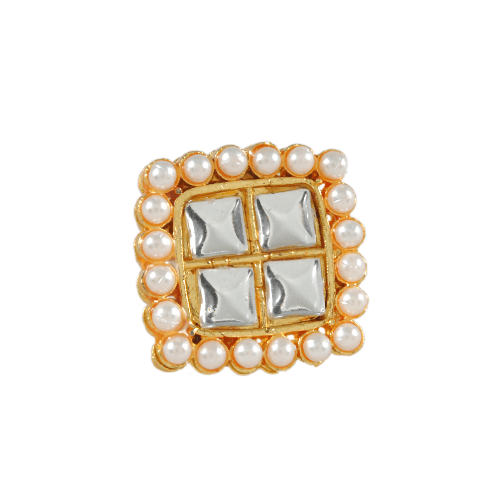 golden glass kundan white pearls adjustable ring
