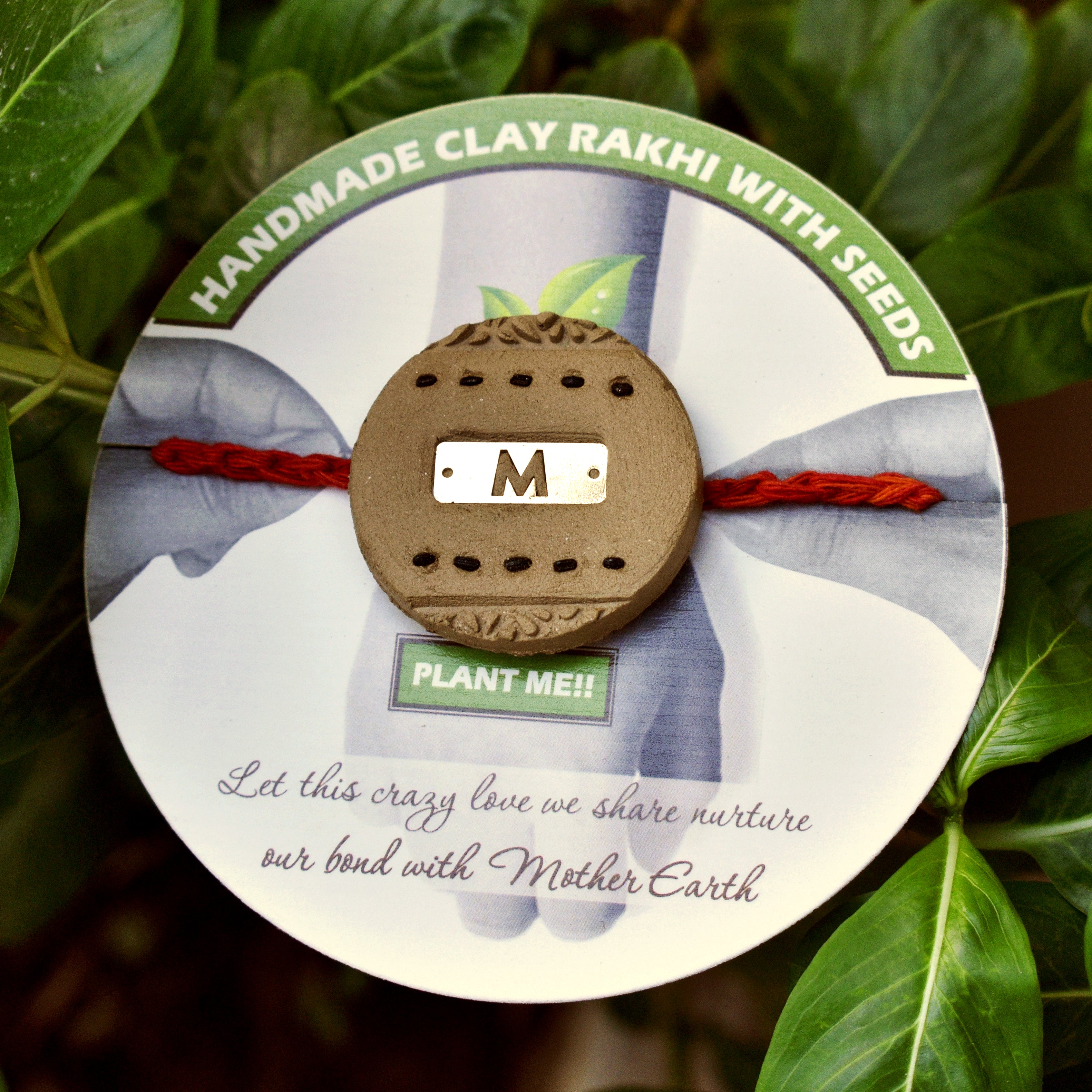 Personalised Bar Initial Grow Green Clay Rakhi