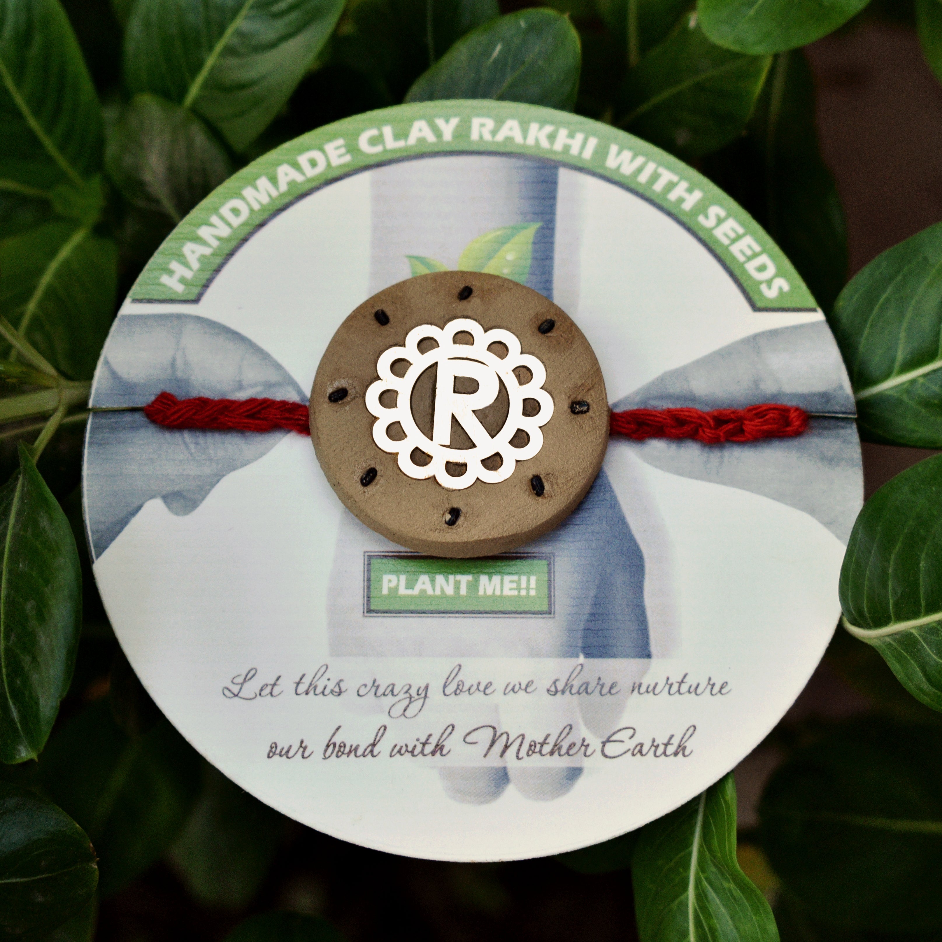 Floral Initial Personalised Grow Green Clay Rakhi