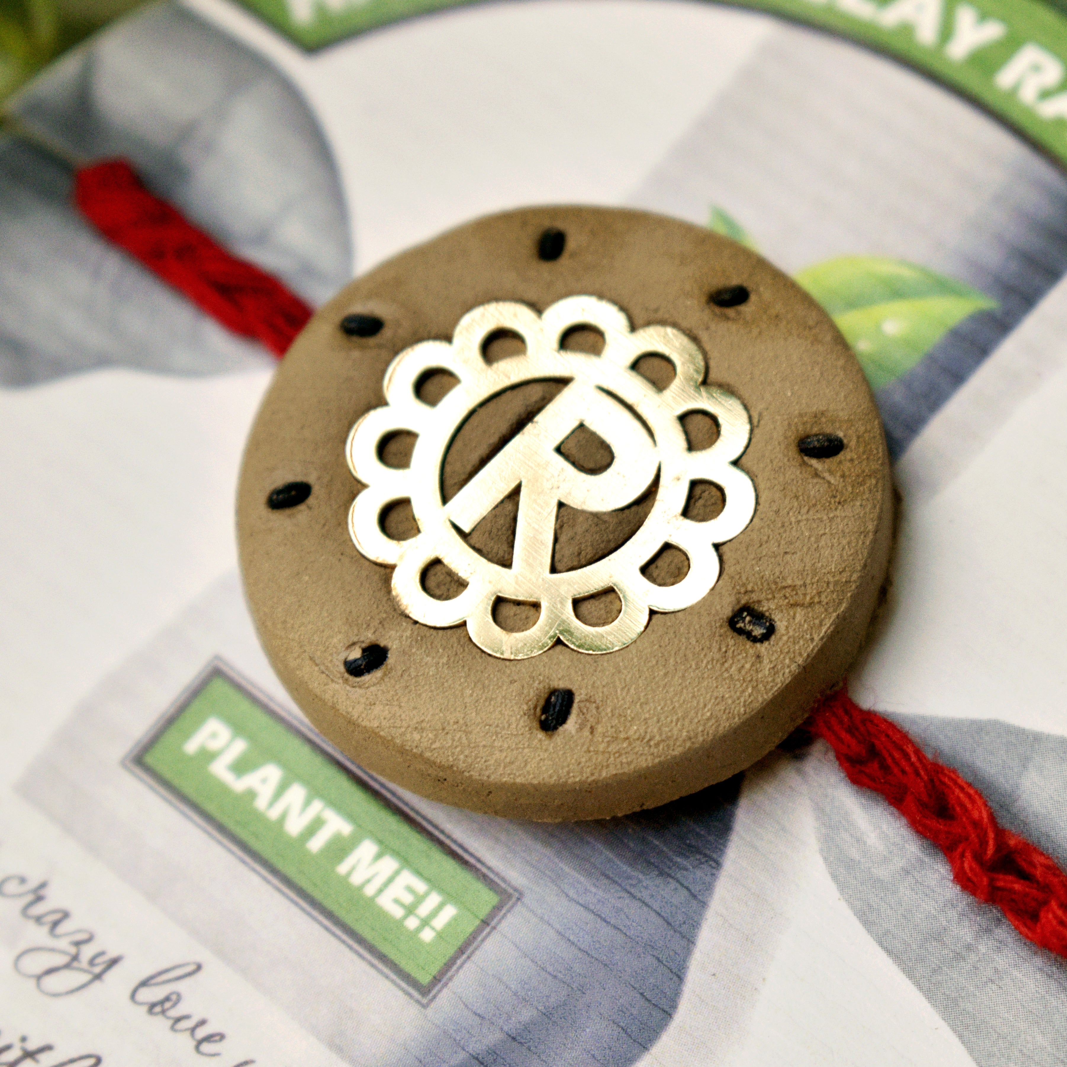 Floral Initial Personalised Grow Green Clay Rakhi