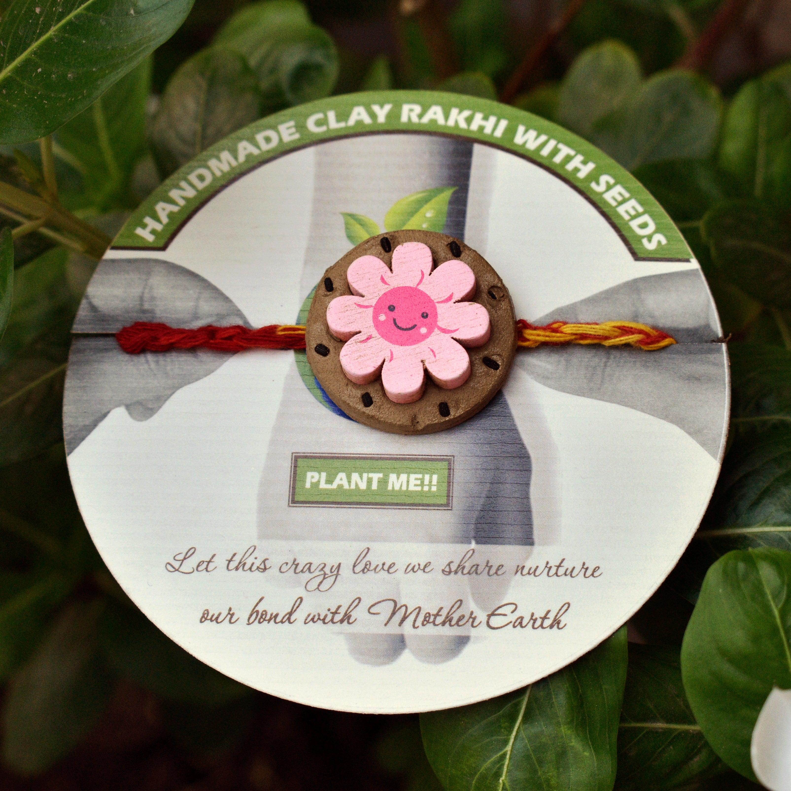 Smiling Flower Kids Grow Green Clay Rakhi