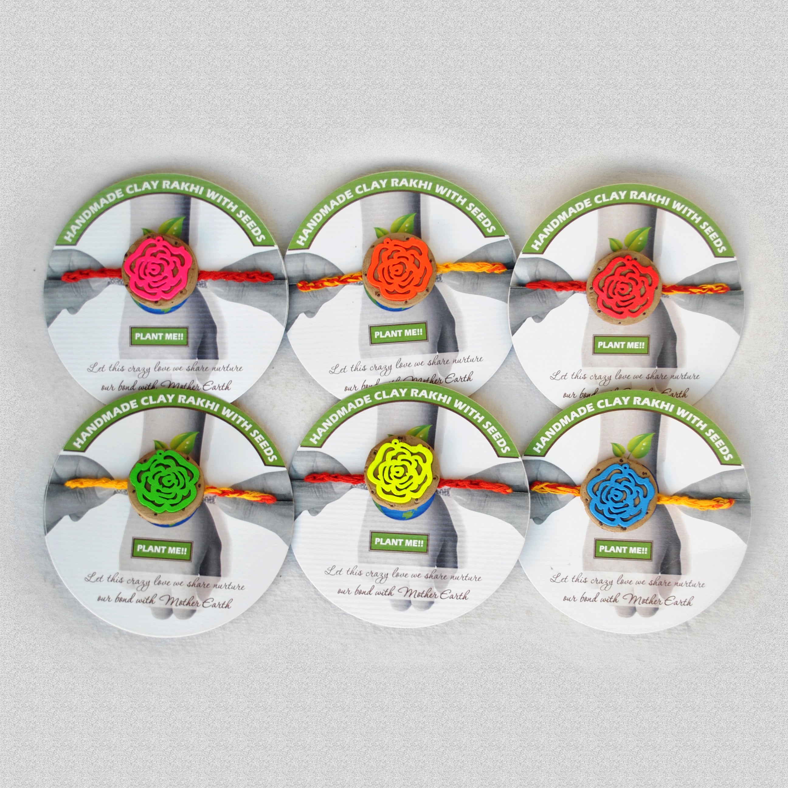 Colorful Rose Kids Grow Green Clay Rakhi