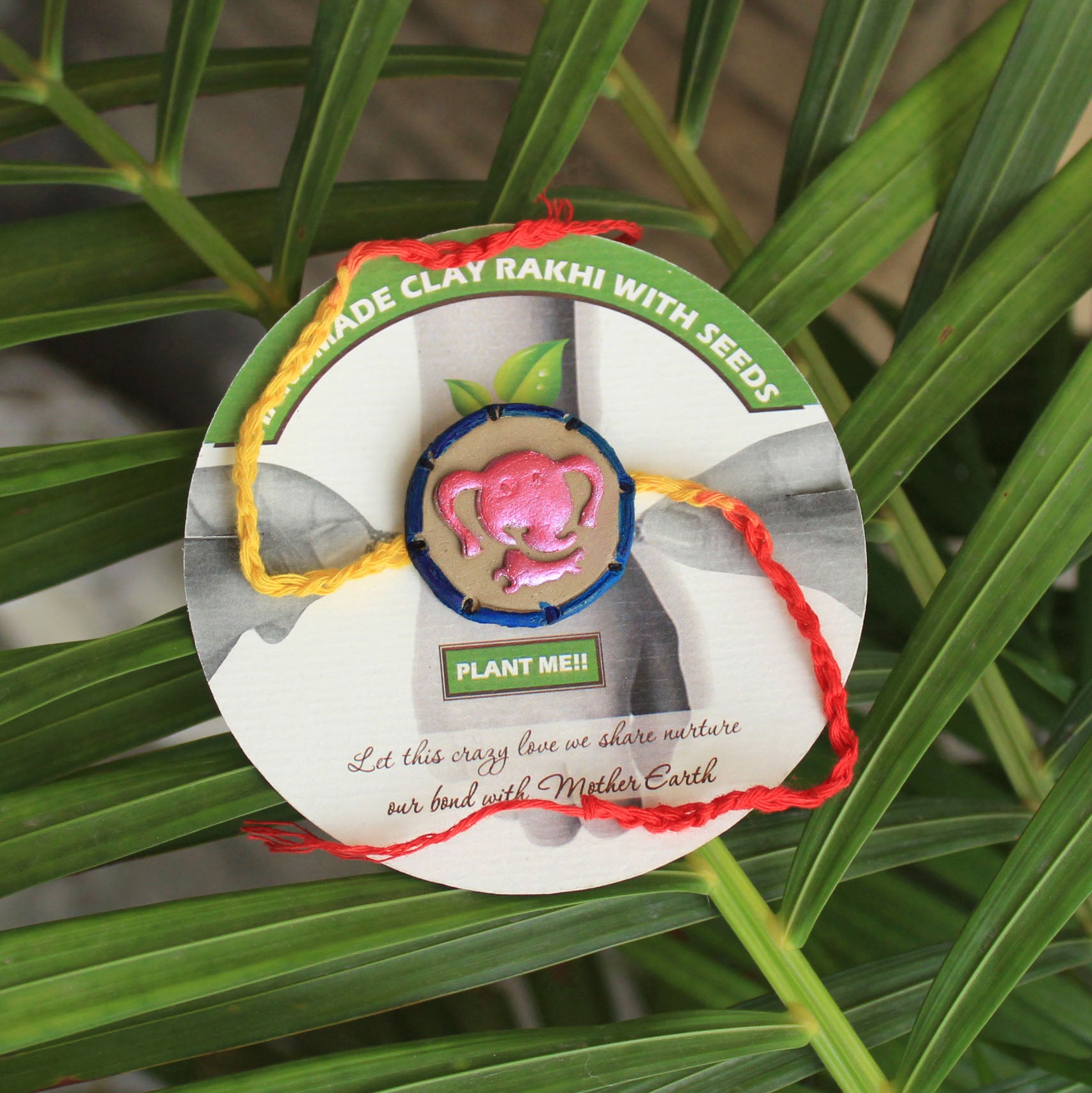 Baby Elephant Grow Green Clay Rakhi